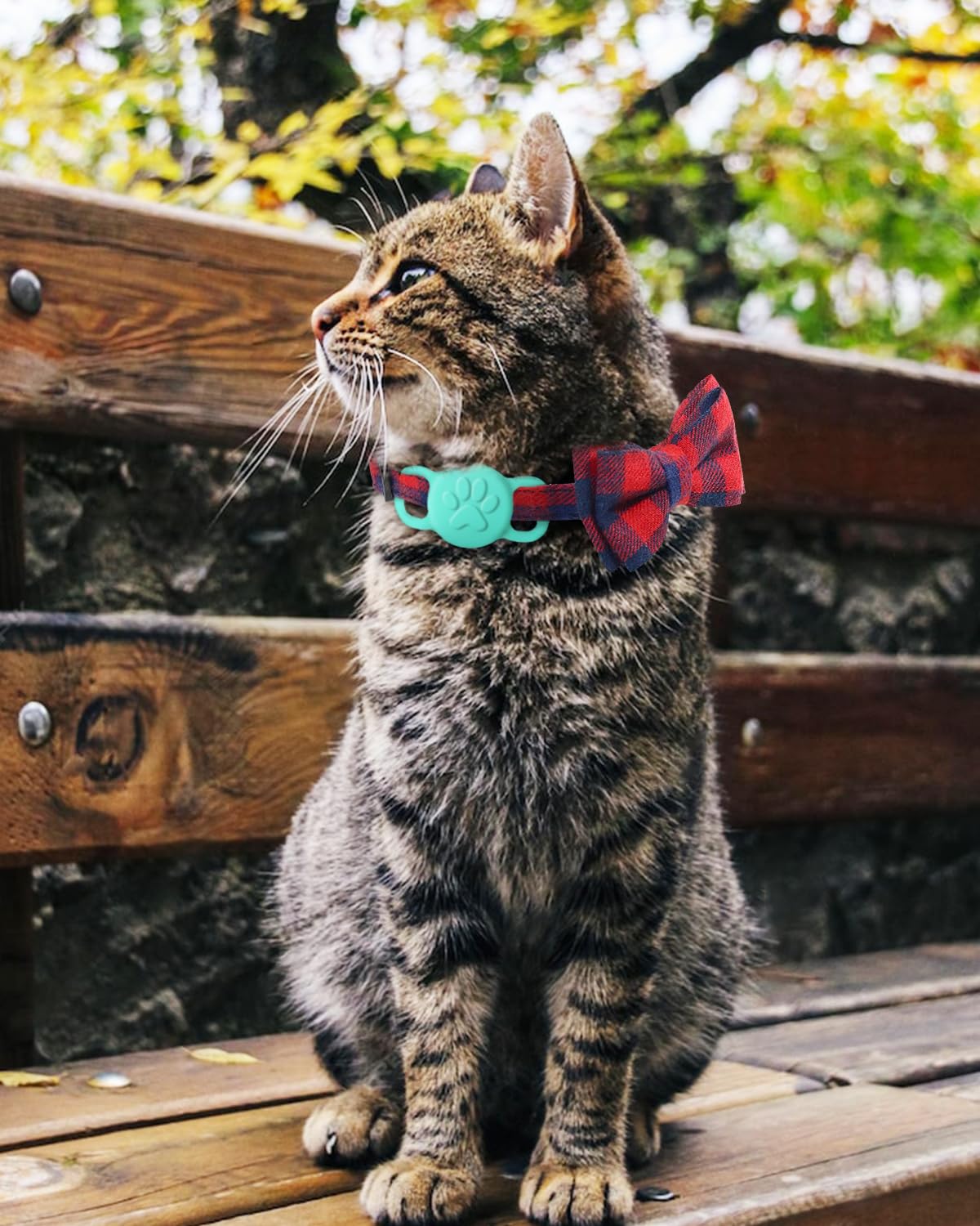 Joytale Upgraded Cat Collar With Bells, Breakaway Cat Collars With Bow Tie, 2 Pack Girl Boy Safety Plaid Kitten Collars, Pink+Re