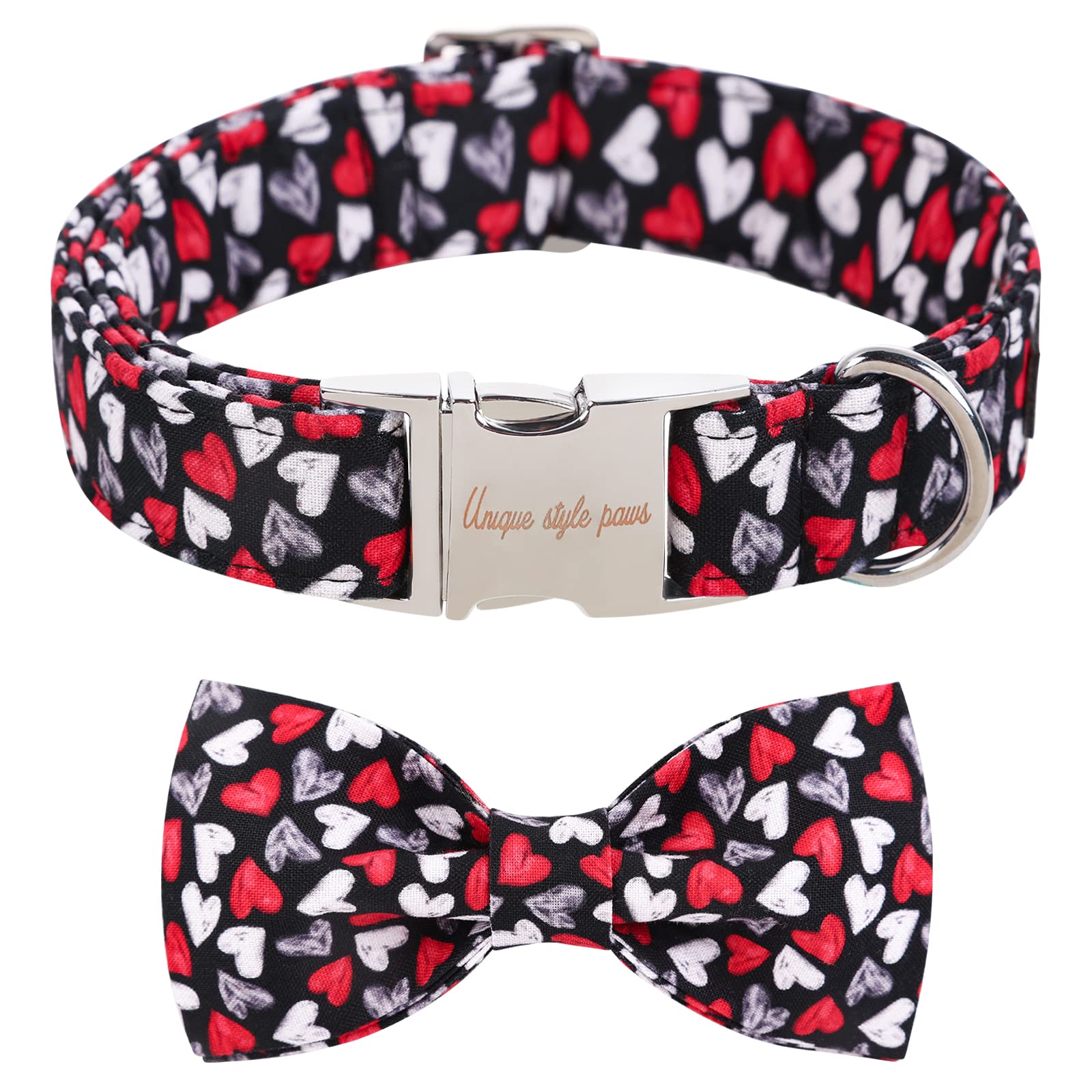 Unique Style Paws Valentine'S Day Dog Collar With Bow Tie Blue Heart Puppy Collar Best Gift For Small Medium Large Boys Girls-Xl