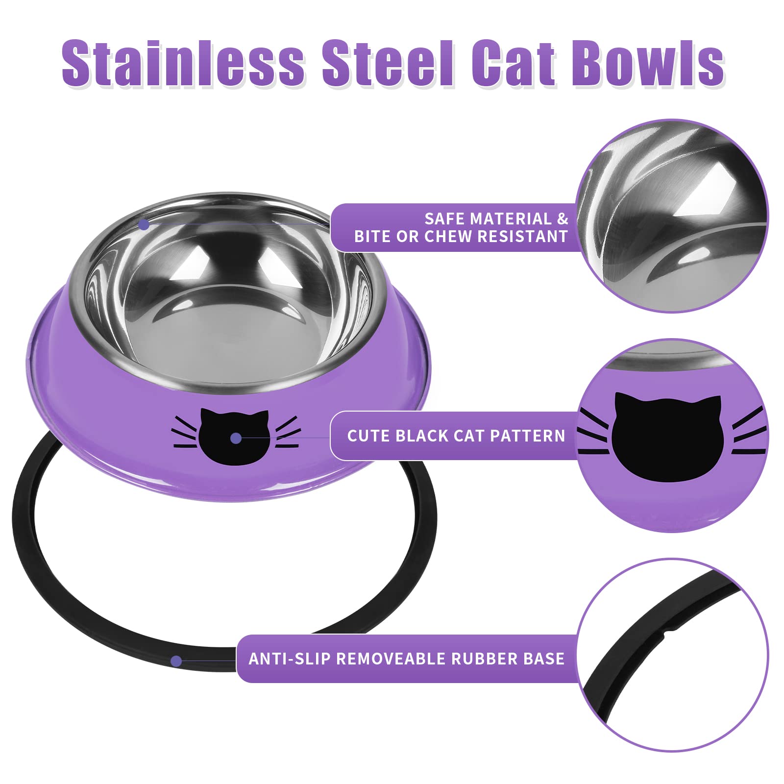 Serentive 2Pcs Cat Bowls Non-Slip Stainless Steel Small Cat Food Bowls Unbreakable Thicken Cat Feeder 7 Oz Cat Dishes Suitable f