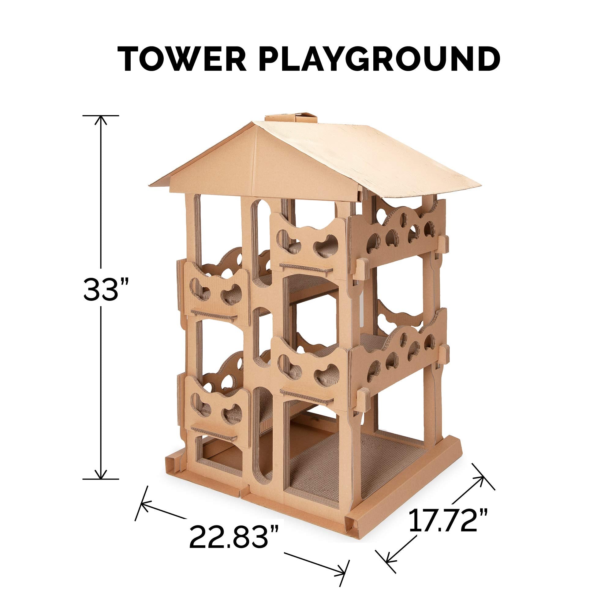 Furhaven Cardboard Cat House Tower Playground, Multi-Level Cat Tree Hideout Scratcher With Catnip