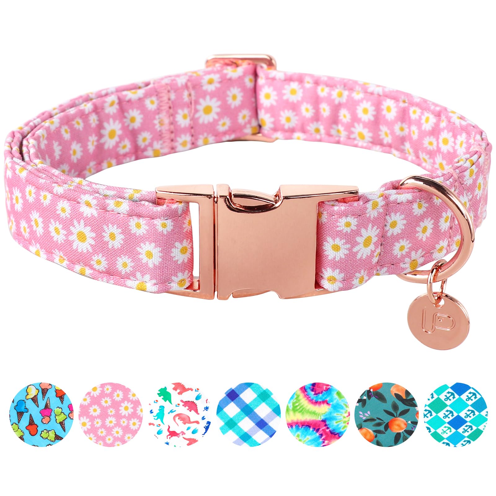 Up Urara Pup Daisy Summer Cotton Dog Collar With Metal Buckle Gift Pink Collar For Small Medium Large Girls Or Boys Dogs Cute Du