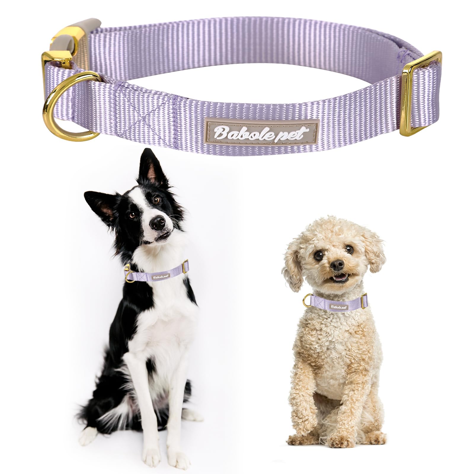 Babole Pet Nylon Dog Collar - Adjustable Lavender Soft Webbing Dog Collars For Small Medium Large Dogs Boy Girl Puppy Collar Wit