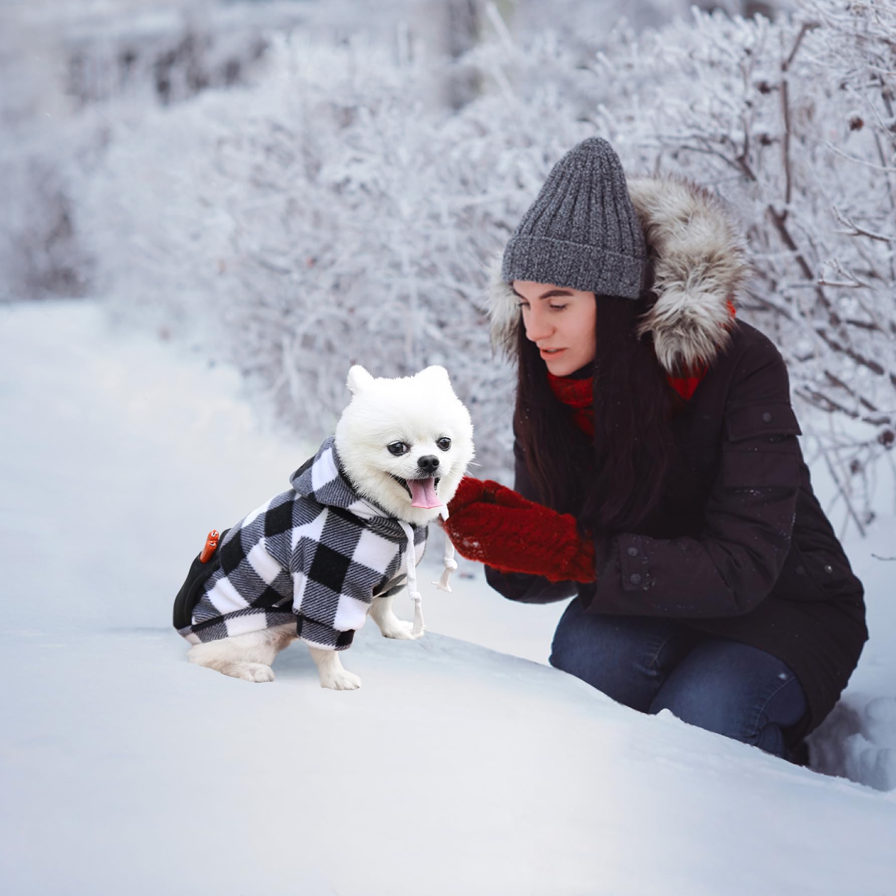 Mrcopetal Plaid Dog Clothes Soft Brushed Fleece Hoodies With Zipper Pocket - Winter Coat Cotton Pet Hoodie For Small To 5Xl Dogs