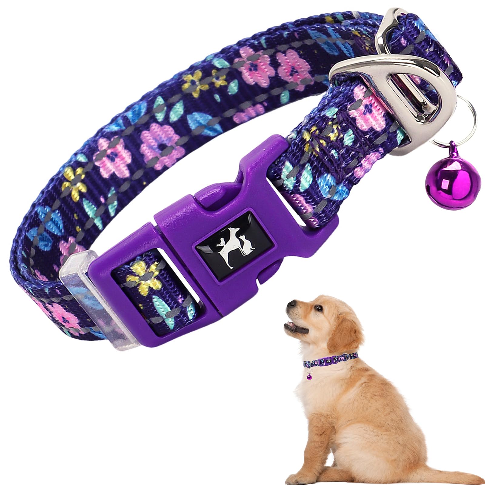 Soft Nylon Small Dogs Collar With Bell - Reflective, Adjustable & Lightweight For Xs & S Dogs, Comfortable & Safe For Everyday U