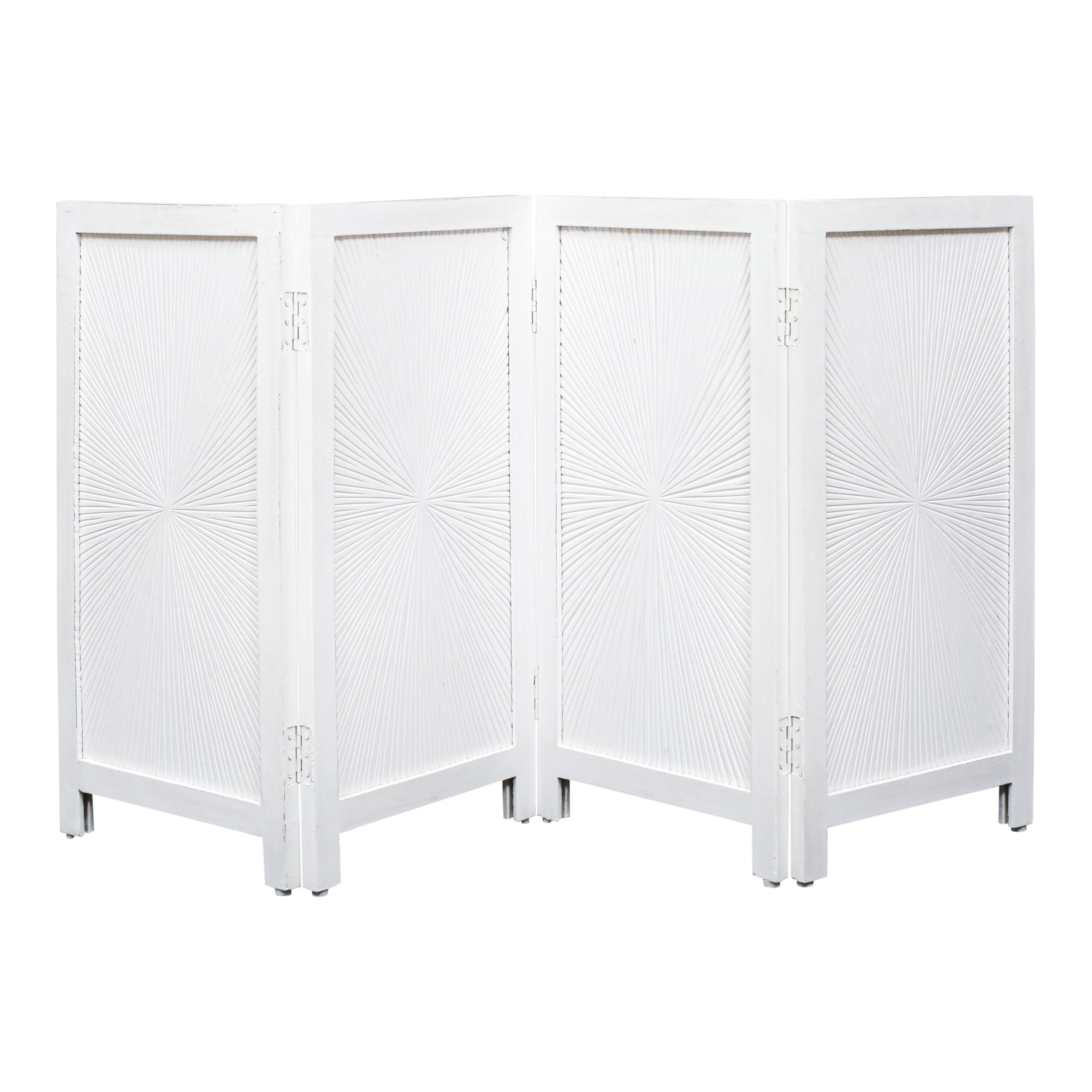 Raise Wooden Foldable Pet Dog Safety Gate - 4 Panels 56 Wx28 H- Hand Carved Solid Wood and MDF - Free Standing Portable Indoor D