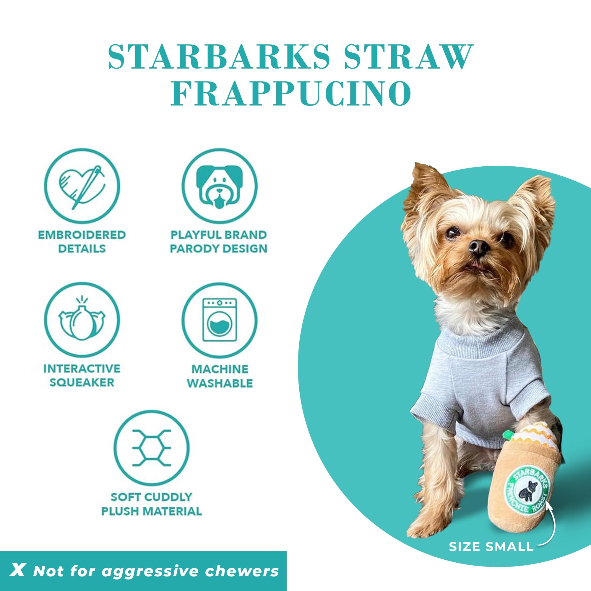 Haute Diggity Dog Starbarks Frappawcino, Plush Designer Dog Toys with Interactive Squeaker, Stimulating Pet Enrichment, Machine-