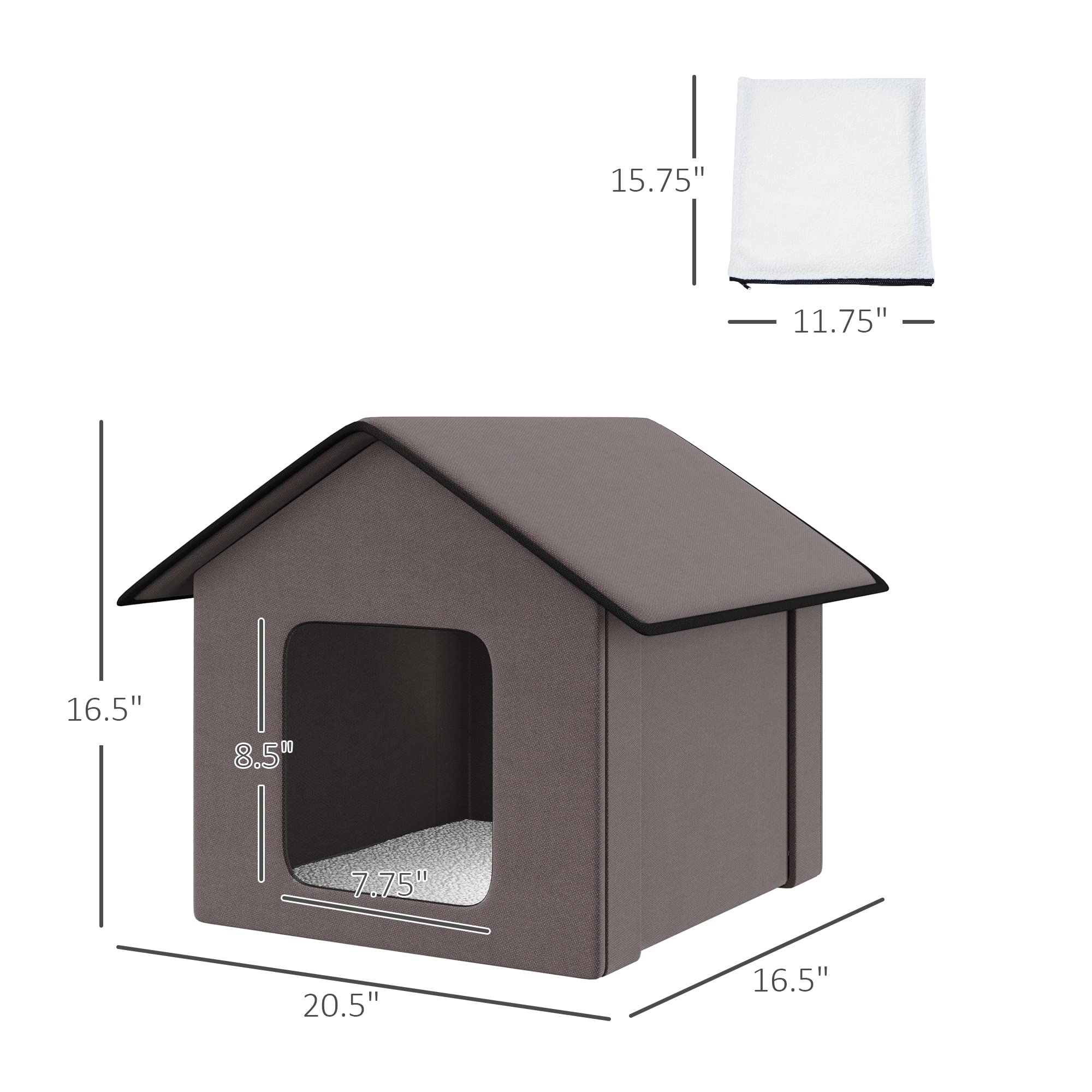 Pawhut Heated Cat Houses For Outdoor And Indoor, Portable Kitty Shelter, Waterproof And Insulated, Brown