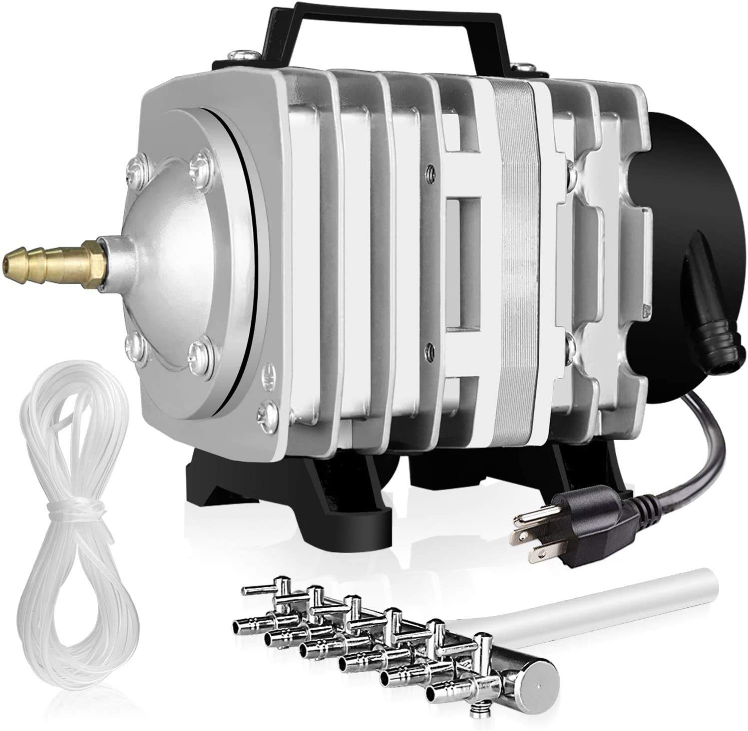 Simple Deluxe Lgpumpair65 Air Pump 1030 Gph 35W 65L/Min 6 Adjustable Air Flow Outlets With Airline Tubing 25 Feet For Aquarium, Pond, Hydroponics System, Silver