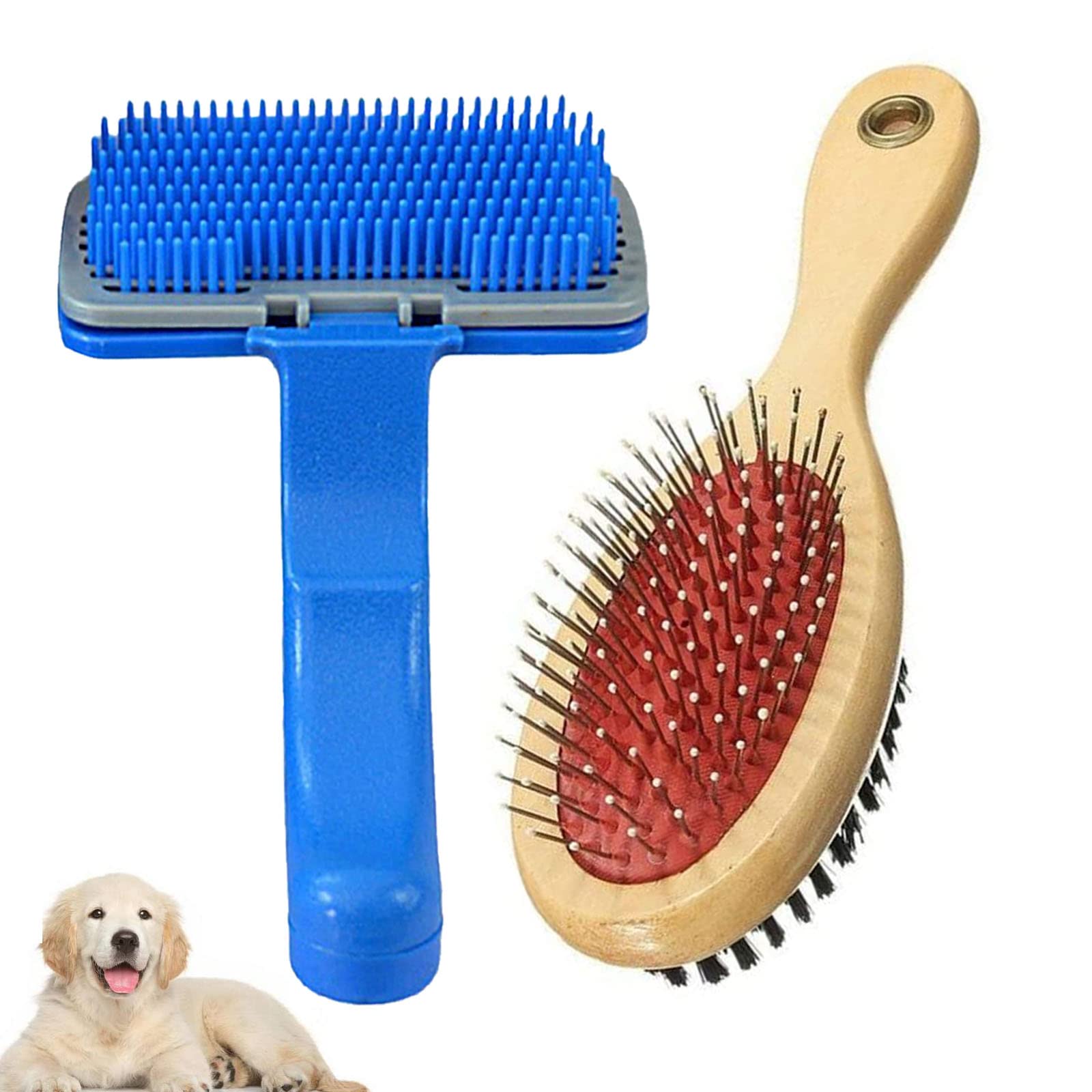 Emily Pets Dog Grooming Kit Dog Plastic Slicker Brush with Press Key for Puppies and Dogs and Pet Double Sided Soft Wooden Pet 