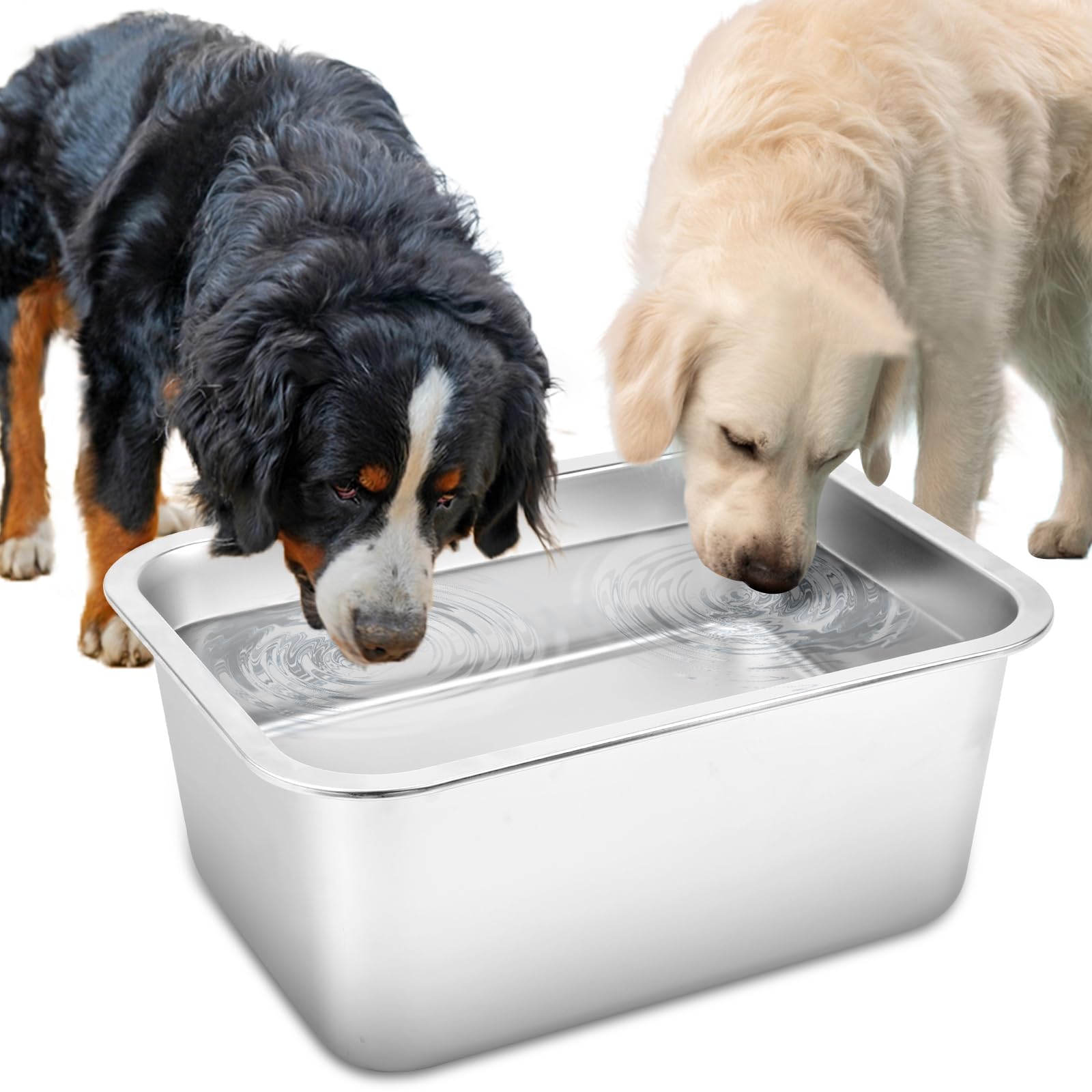 Lonepetu 4 Gallons Extra Large Dog Water Bowl, Stainless Steel Metal Dog Bowls,Extra Large Capacity Pet Food Bowl Water Dish for
