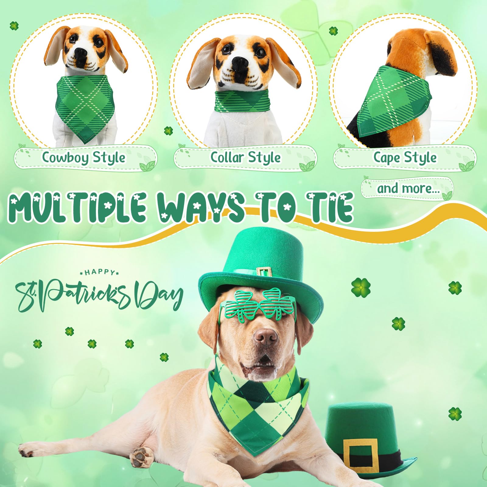 Sweetude 60 Pcs St Patrick'S Day Plaid Dog Bandanas Bulk St Patrick'S Pet Scarf Bibs Adjustable Washable Kerchief Holiday Pet Co