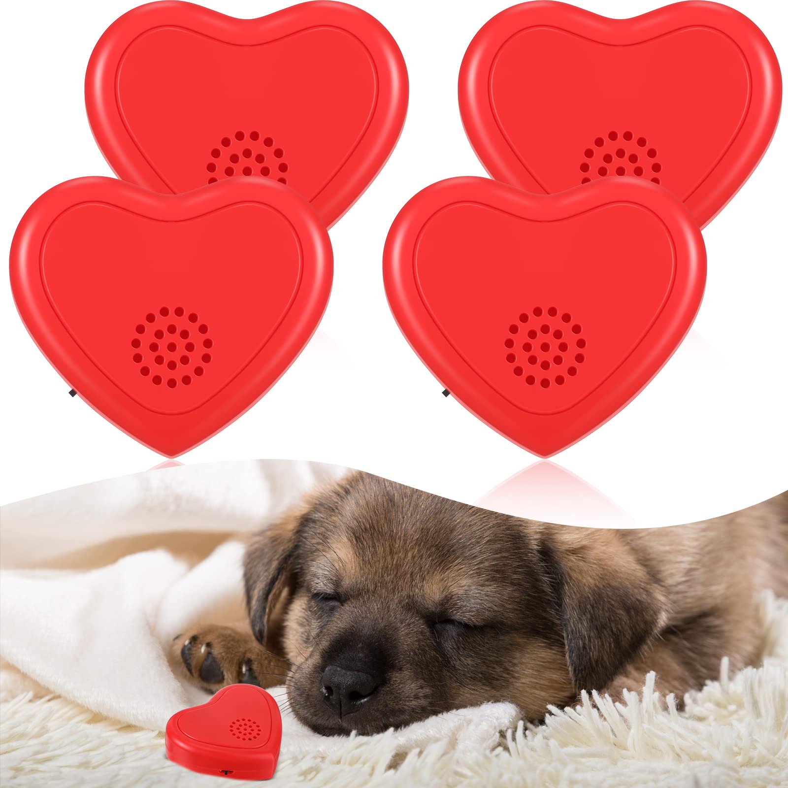Wettarn 4 Pcs Heartbeat Replacement Puppy Soother Heartbeat Simulator for Dogs Pets Red Simulator Toys for Cats Dog Anxiety Reli