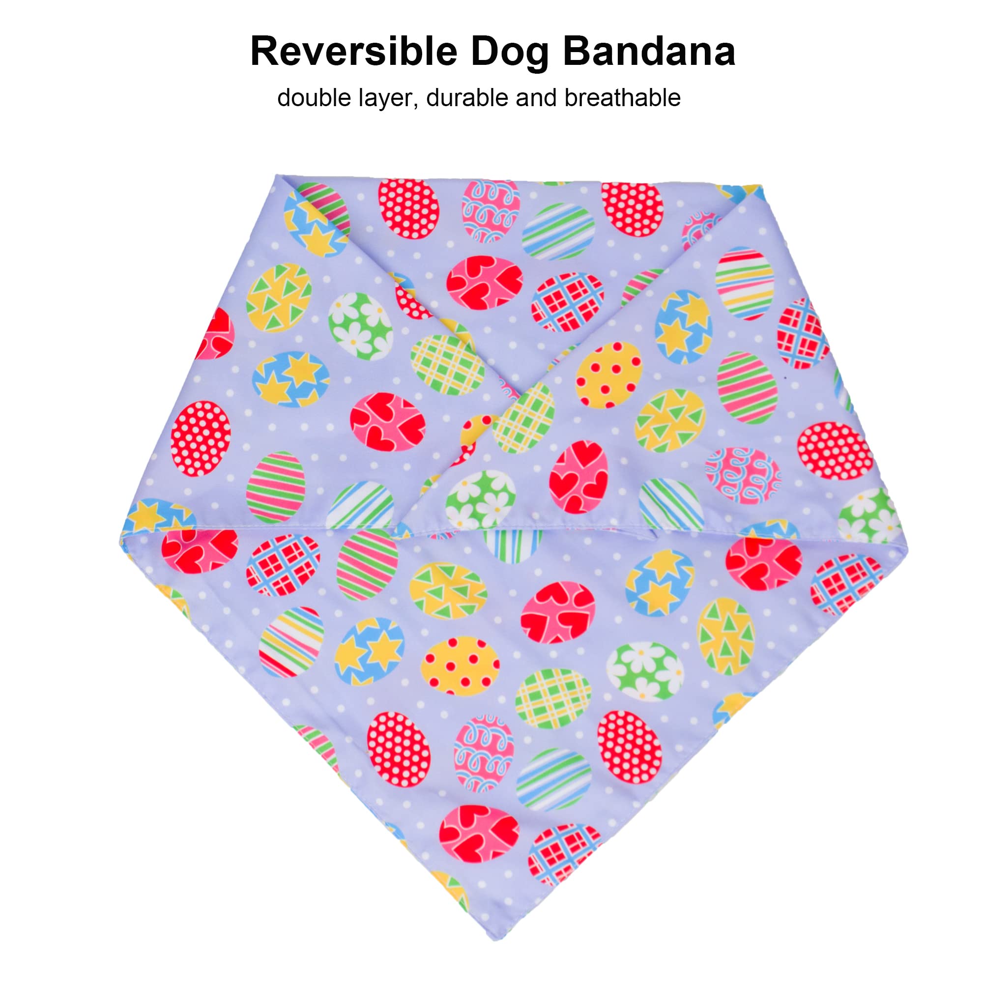 Adoggygo Easter Dog Bandana, Multiple Sizes Offered, Reversible Triangle Easter Bandana Scarf For Medium Large Dogs Pets (Large)