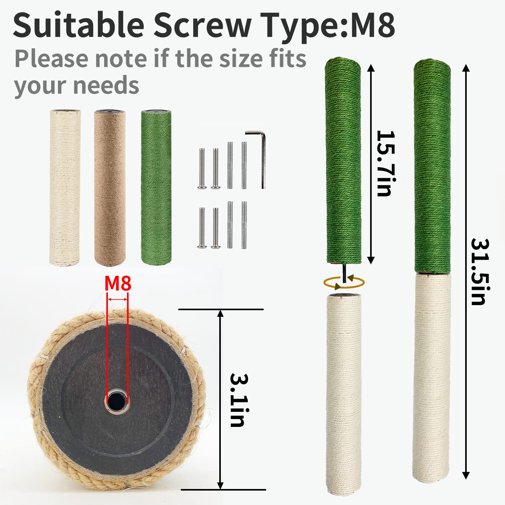 Vcepjh 4Pcs Cat Scratching Post Replacement For Indoor Cats 15.7In Cat Scratch Post Refill Pole Parts Jute Rope Cat Furniture Pr