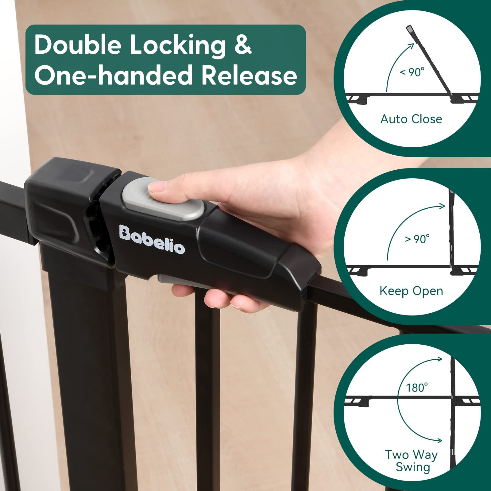 Babelio Baby Gate For Doorways And Stairs, 29-48'' Auto Close Dog/Puppy Gate, Easy Install, Pressure Mounted, No Drilling, Safety Gate W/Door For Child And Pets, 2 Pack Black