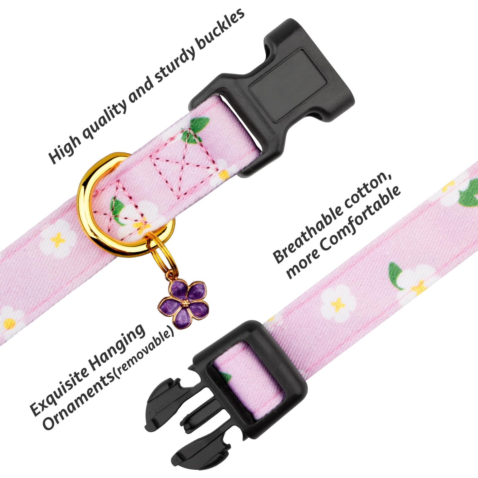 Cotton Handmade Dog Collar Cute And Distinctive Patterns Purple Flower With Pendant For Girl Boy Dogs Collars S