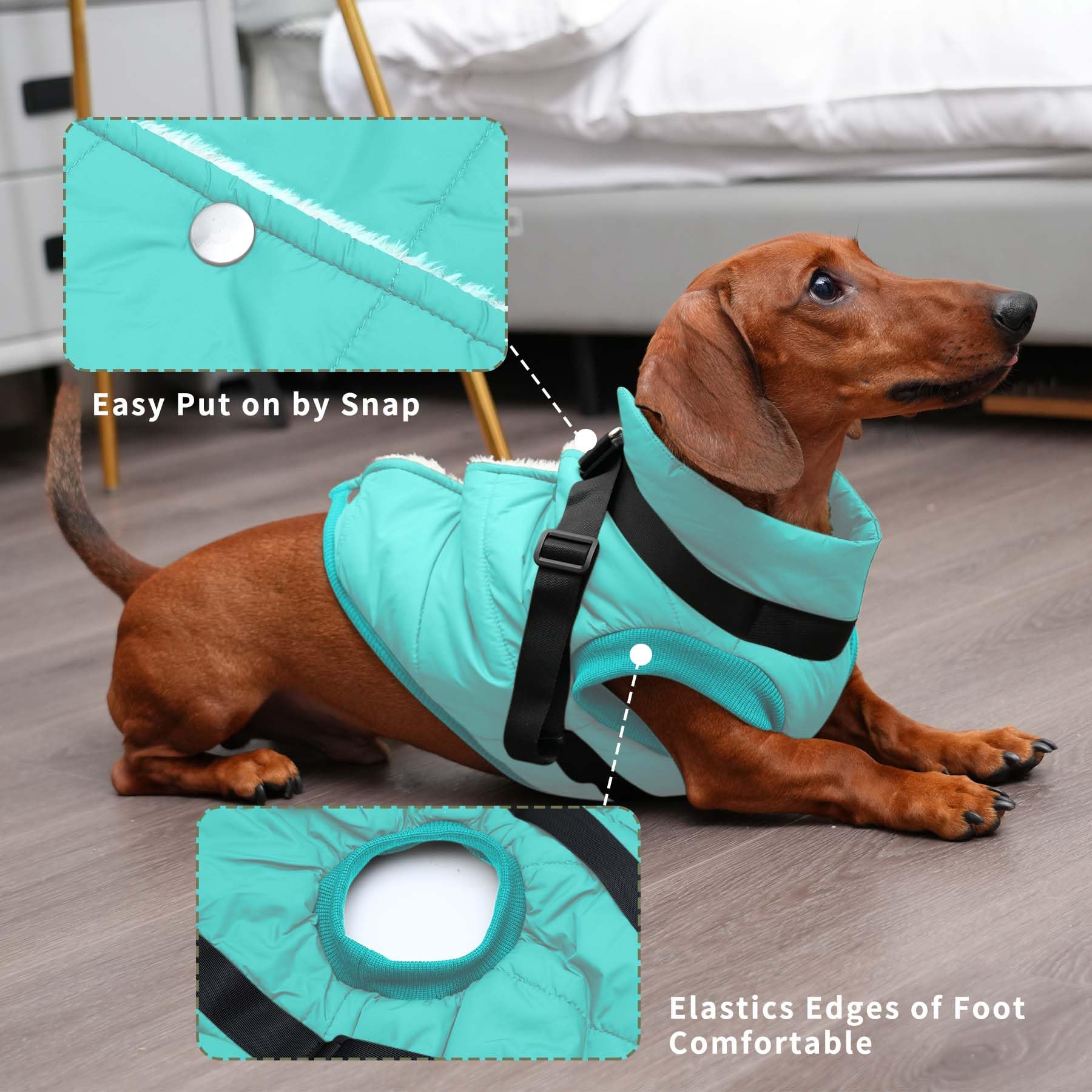 Joydaog Dog Jacket With Harness,Fleece Lined Warm Puppy Coat For Winter,Soft Windproof Medium Dog Vest,Bluegreen L