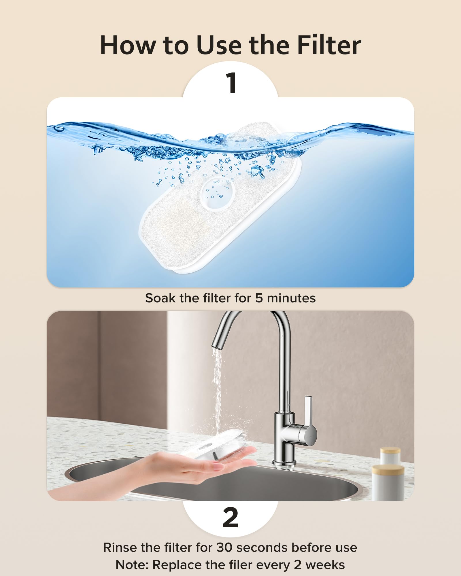 PEKTACO Wireless Cat Water Fountain Replacement Filters, 8 Pack, 2.8L, Plastic, Black & White