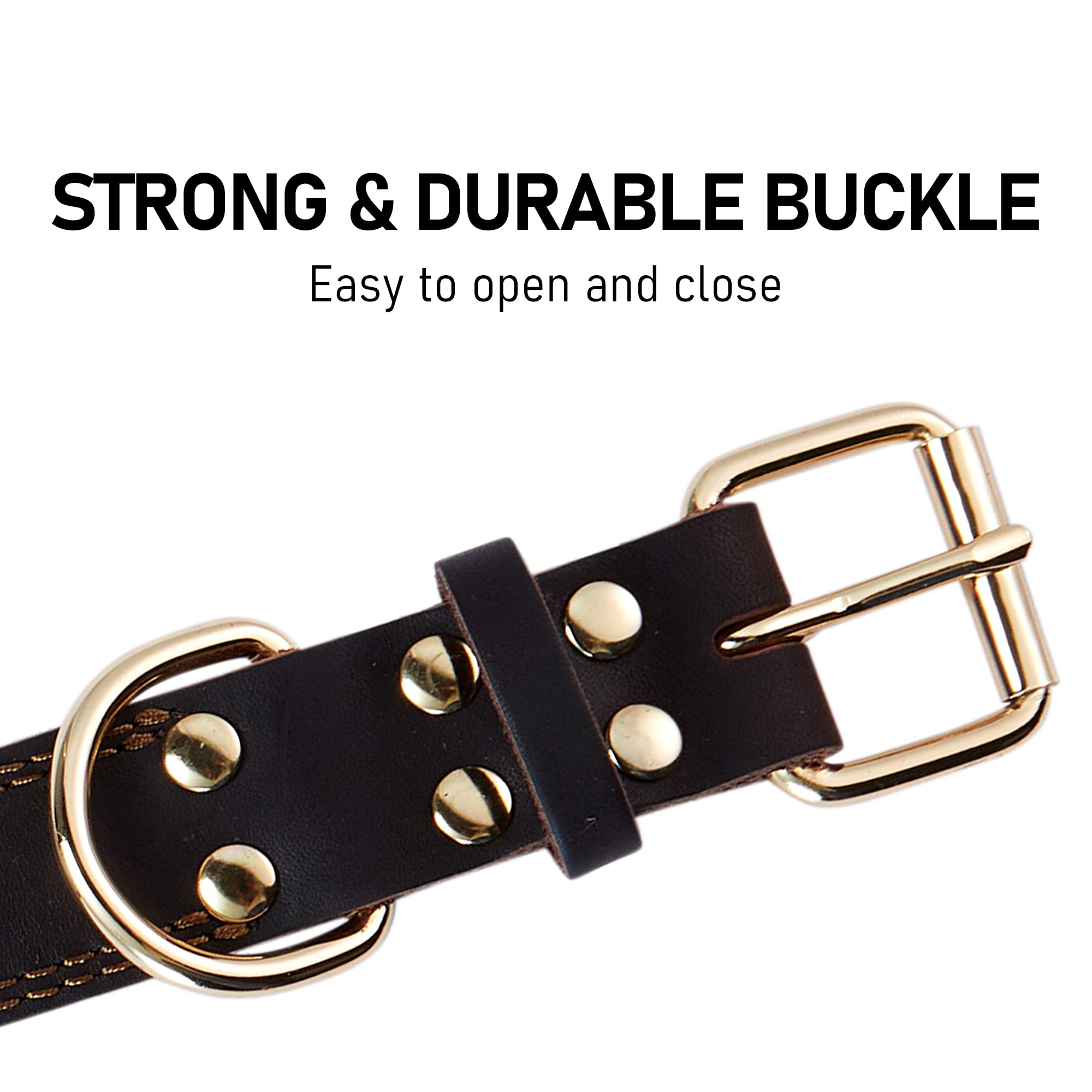 Daihaqiko Dog Collar, Genuine Leather Dog Collar, Heavy Duty Dog Collar, Wide Dog Collar For Small Dog, Medium Dog, Large Dog And Extra Large Dog (L: 1.2' Wide For 17'-23' Neck, Dual Stitch - Brown)