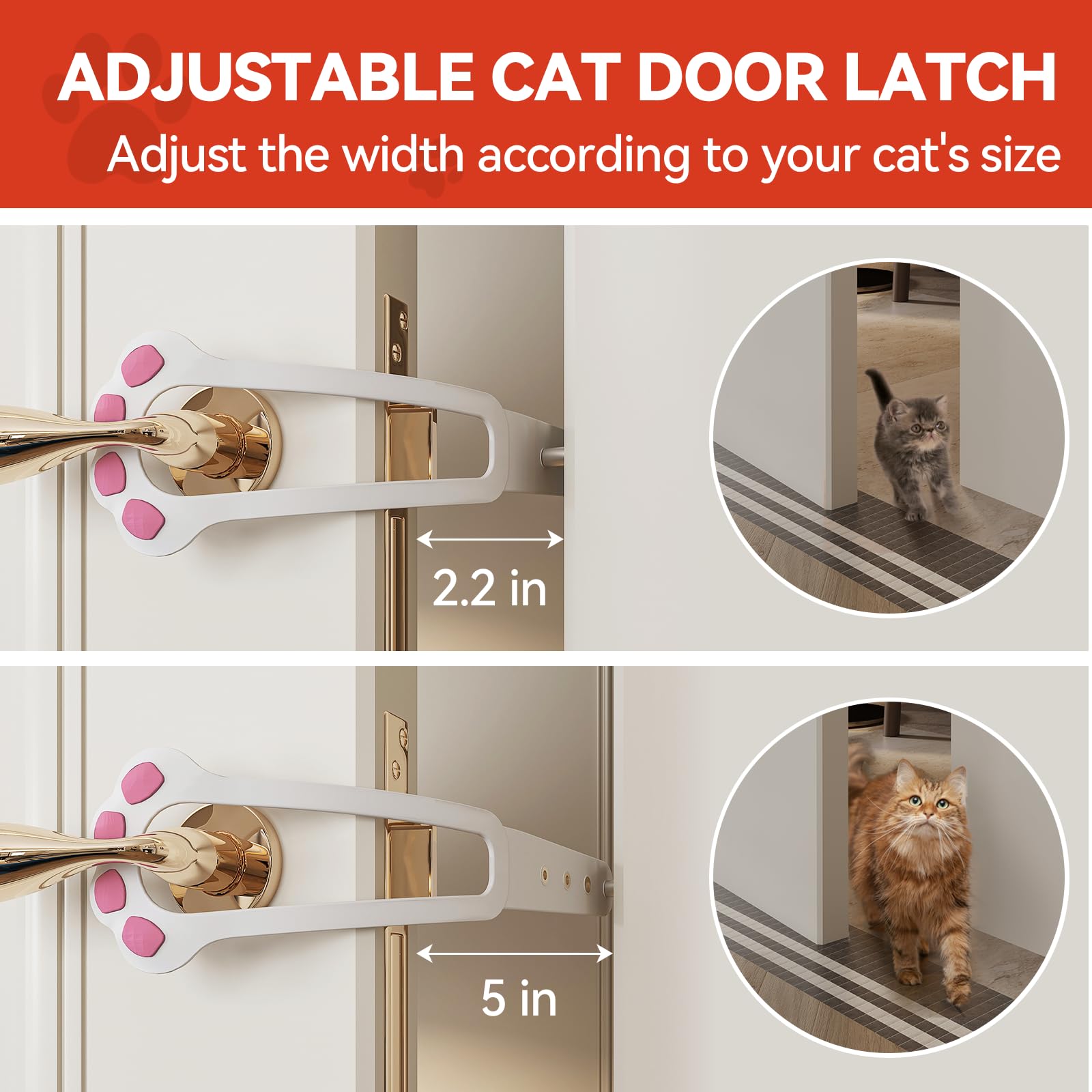TGIOW Cat Door Latch, 1 Pcs Cat Door Stopper Pet Door Latch to Keep Dog Out of Litter Box and Food, Door Prop for Cat with 4 Adj