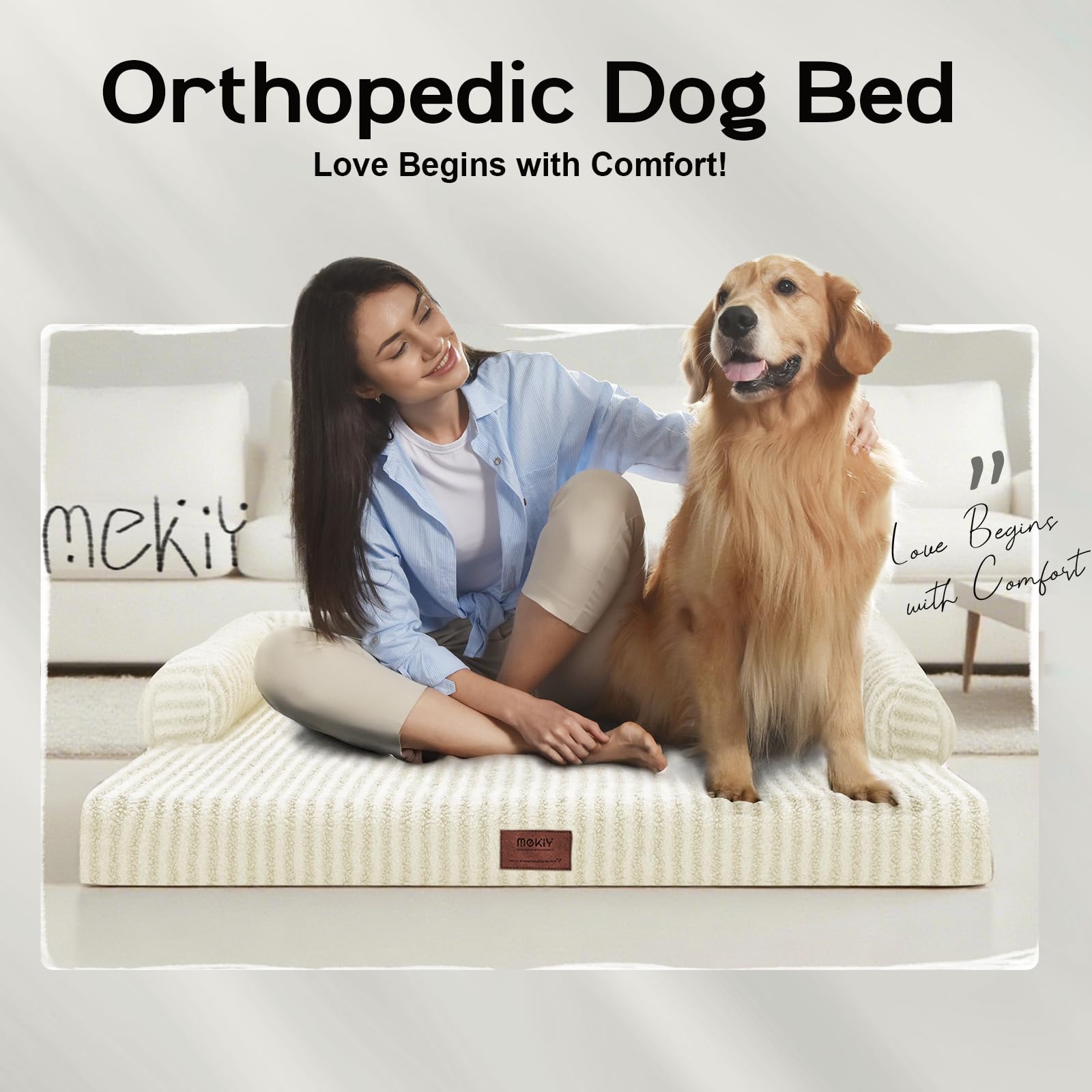 Dog Beds Large Size Dog, Waterproof Memory Foam Large Dogs Bed with Sides, Non-Slip Bottom and Orthopedic Foam Pet Couch Bed wit