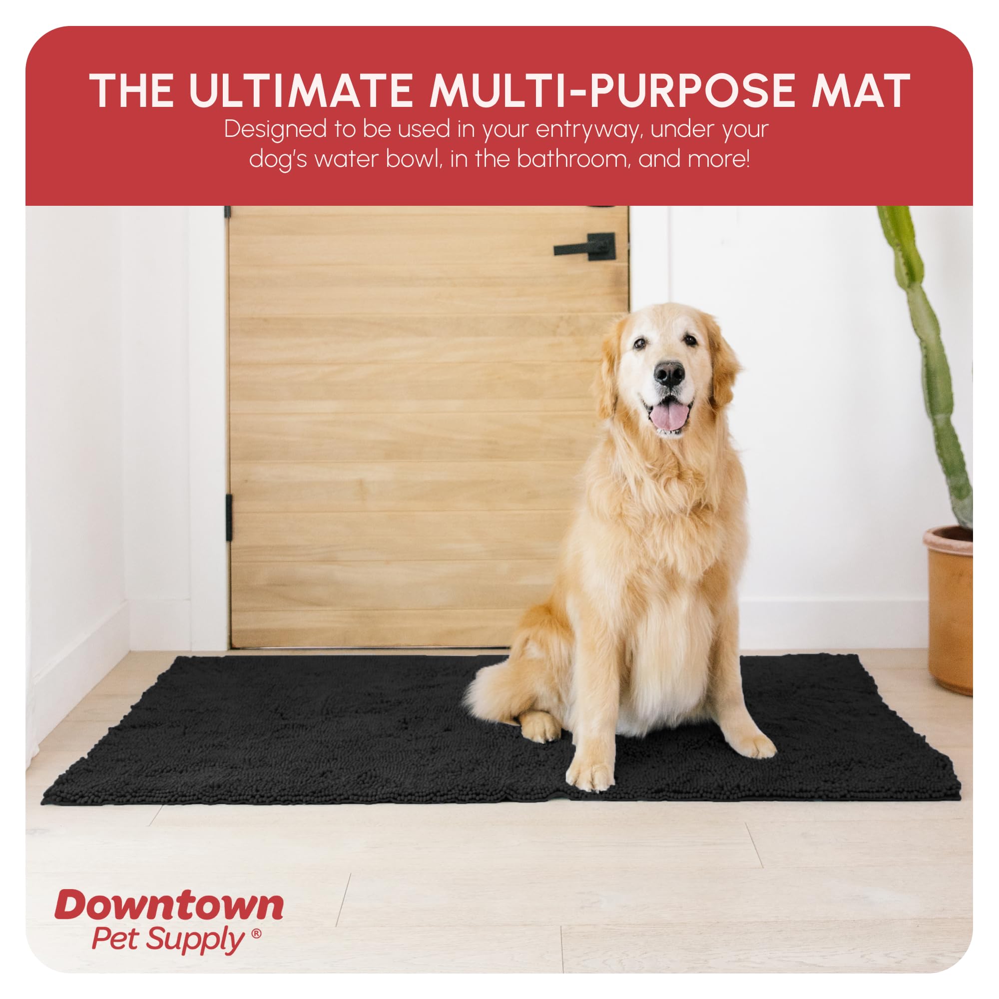 My Doggy Place Microfiber Dog Mat for Muddy Paws, 60 x 36 Black - Non-Slip, Absorbent and Quick-Drying Dog Paw Cleaning Mat, Was