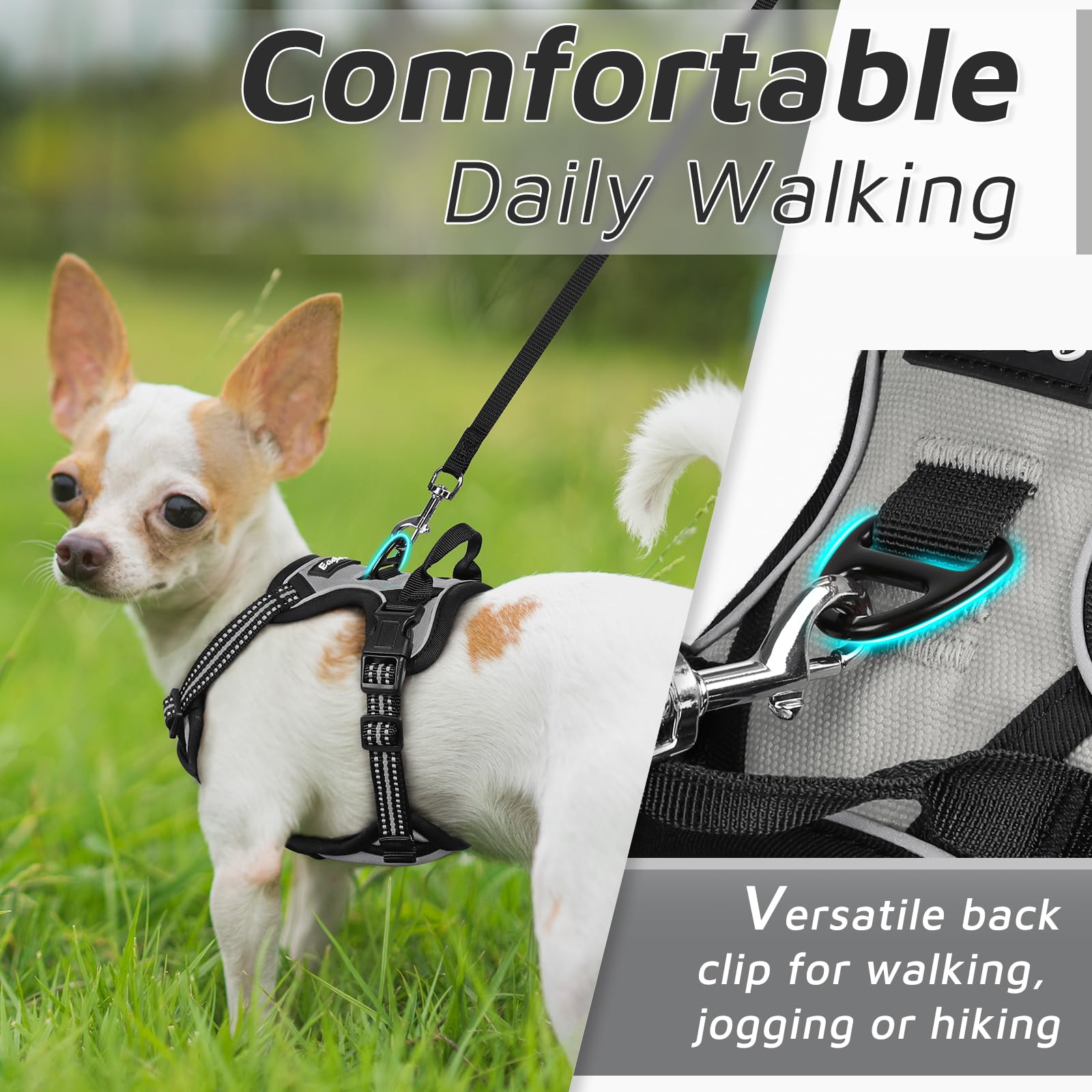 Eagloo Small Dog Harness No Pull, Service Vest With Reflective Strips And Control Handle, Adjustable And Comfortable For Easy Wa