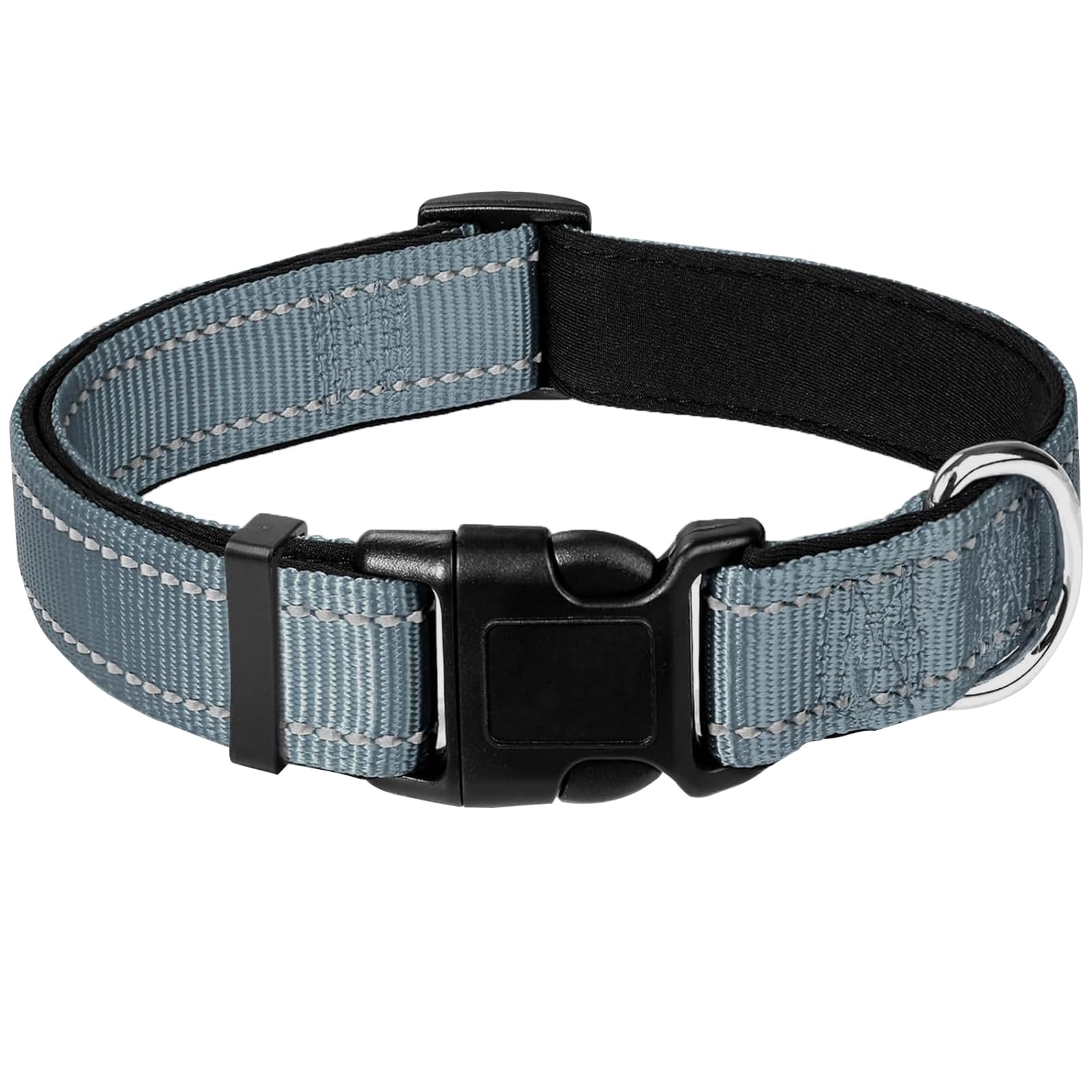 Grey Dog Collar, Reflective Pet Collar with Buckle Adjustable Safety Nylon Collars for Small Medium Large Dogs, M