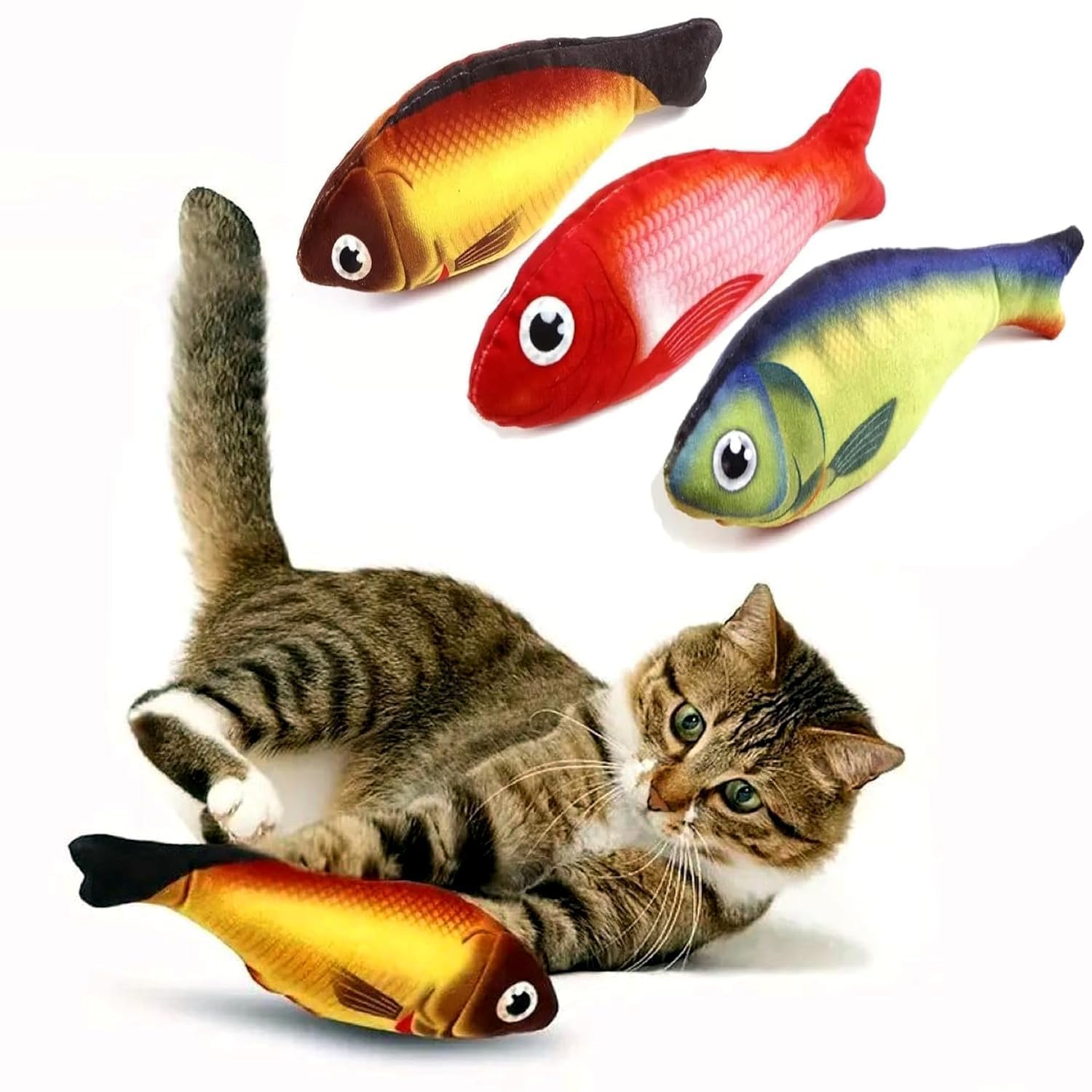 Roverpets Catnip Fish Toys For Cats,1 Pcs Pack Catnip Toy Interactive Plush For Indoor Cats Toys With Bell  Scratch Chewing Tee