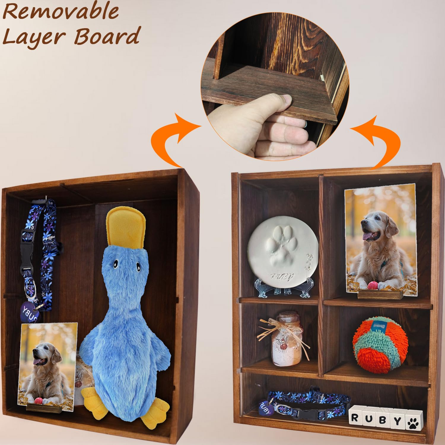 Sofunii Pet Memorial Shadow Box With Shelves For Dogs Or Cats,11 * 14'' Solid Wood Pet Frame Urn Ashes Display Case For As Loss