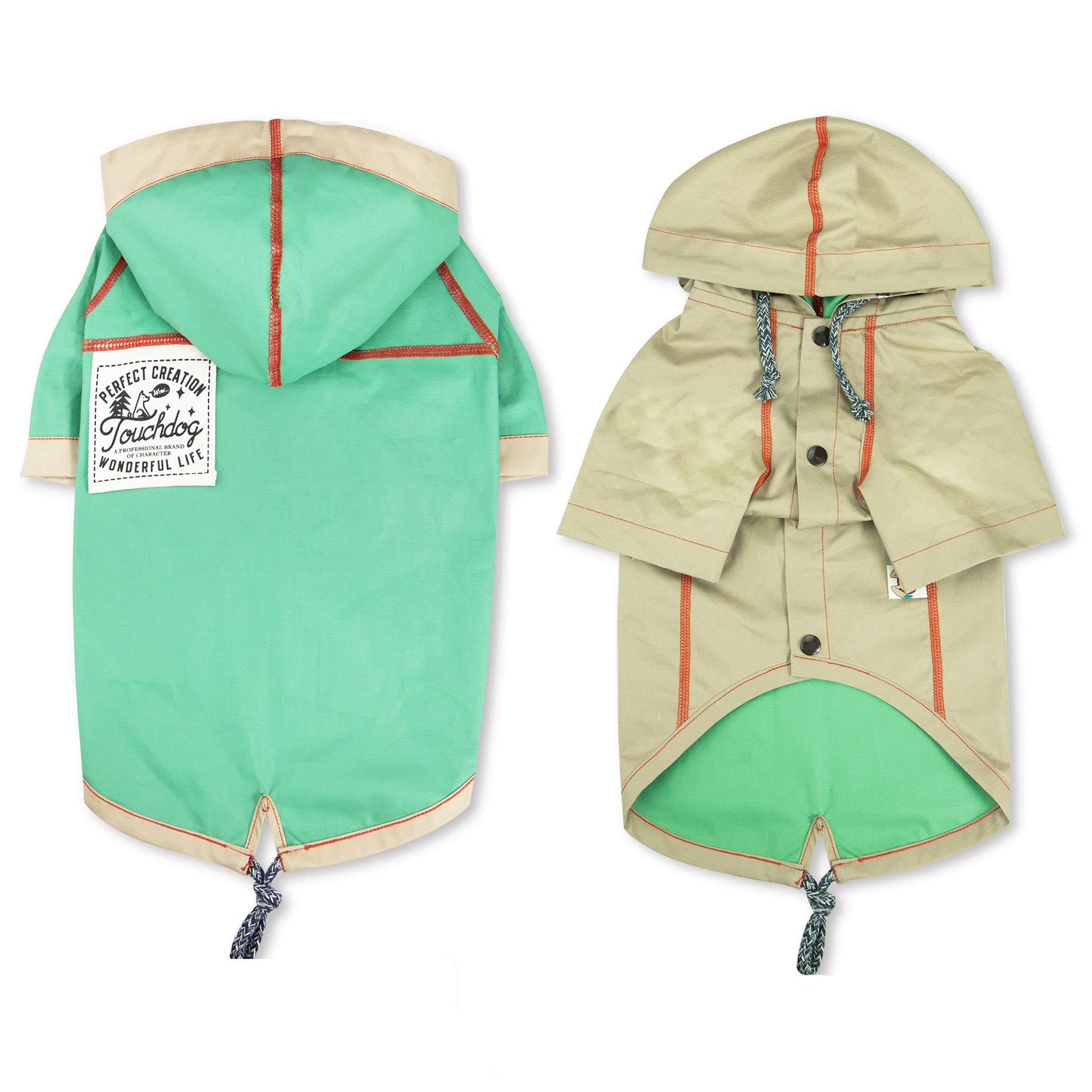 Touchdog 'Cloudburst' Reversible Dog Raincoat - Waterproof Dog Coat and Adjustable Rainbreaker Pet Raincoat or Outdoor Dog Jacket with Built-in Hood Green Small