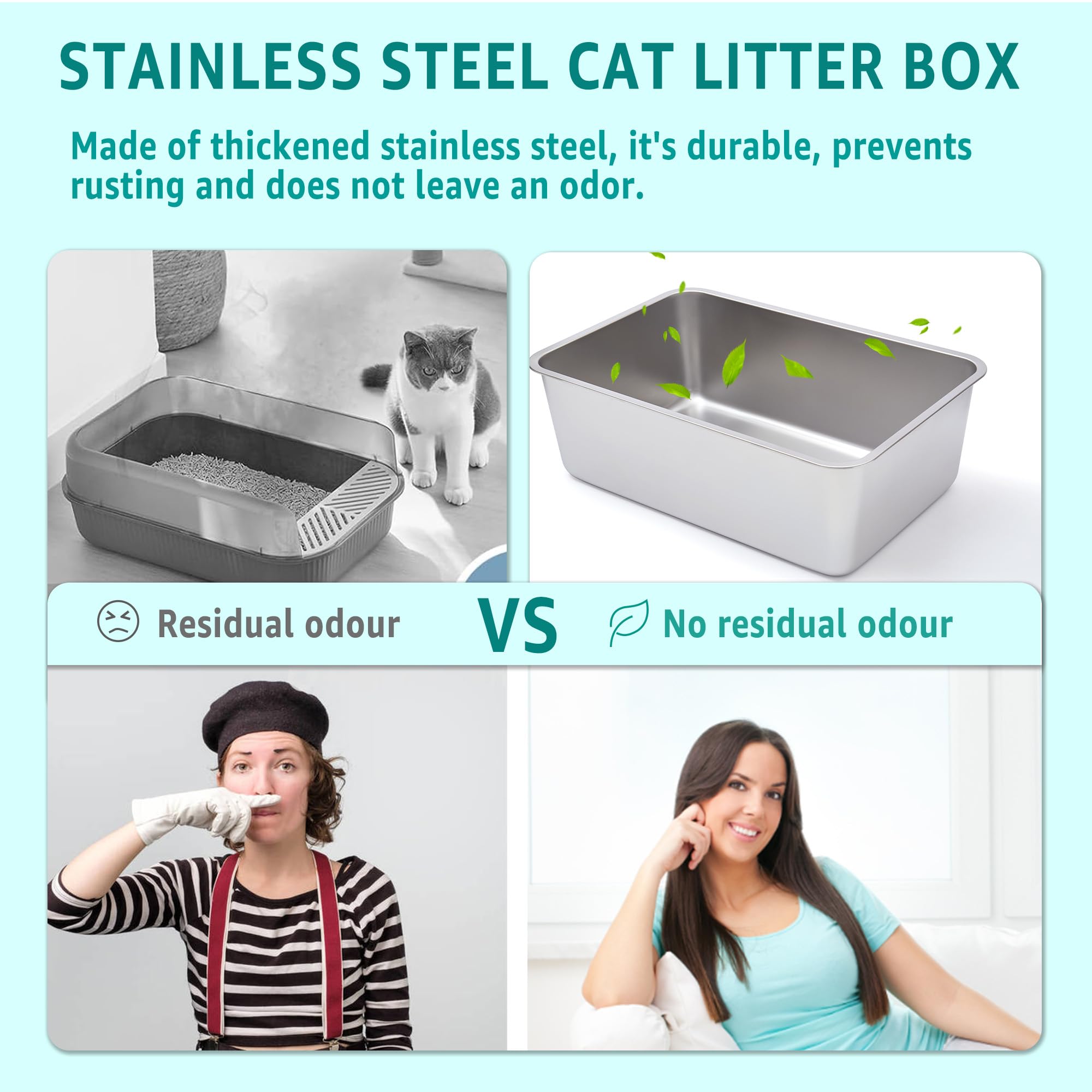 EGMEHOAD Stainless Steel Litter Box, Medium 6" High, Non-Stick, Easy to Clean, No Smell, Model SP-box453515