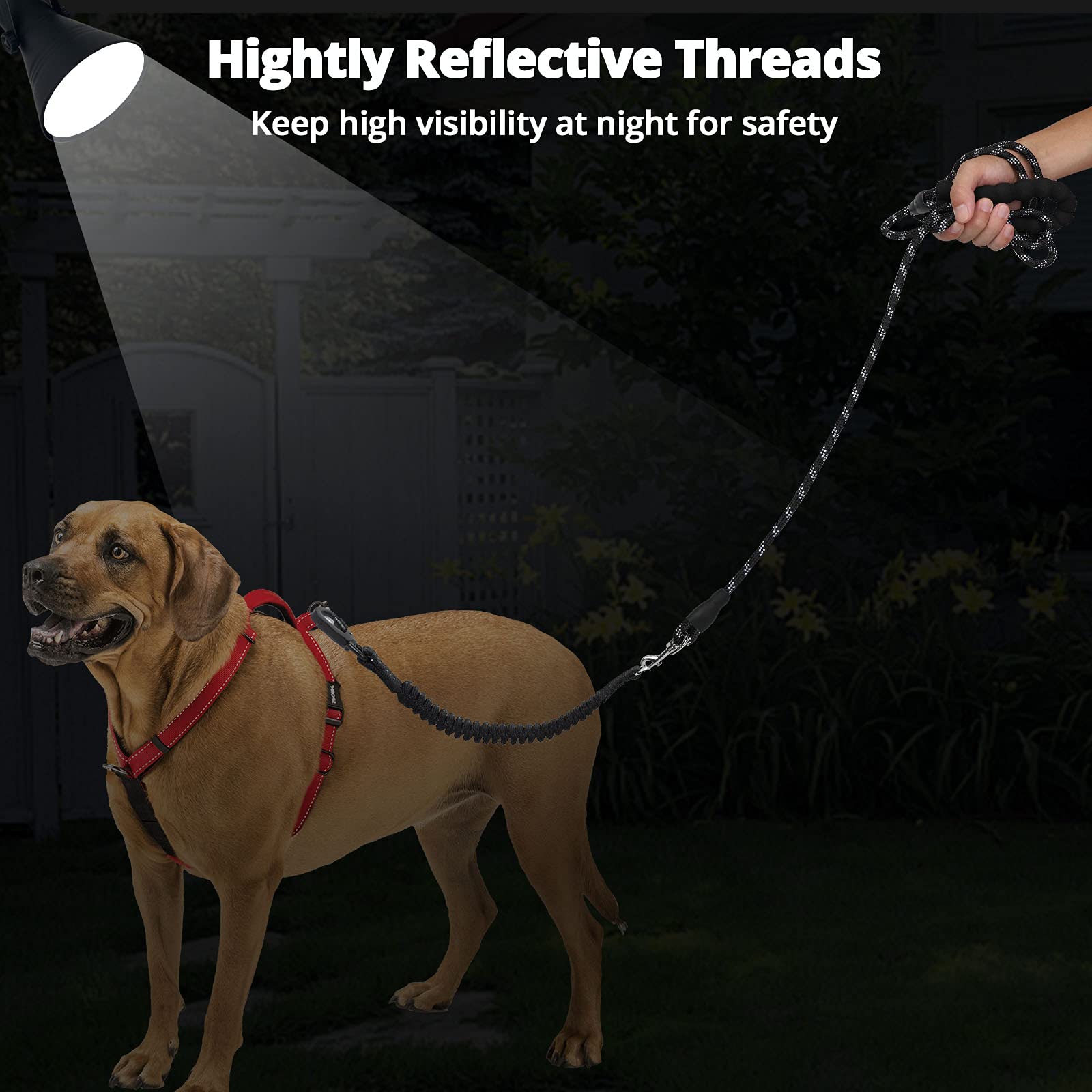 Long Dog Leash 60 Ft: Heavy Duty Rope Leashes For Dogs Training With Swivel Lockable Hook Reflective Threads Bungee And Padded Handle - Dog Lead For Large Small Medium Dogs Outside Walking Hiking