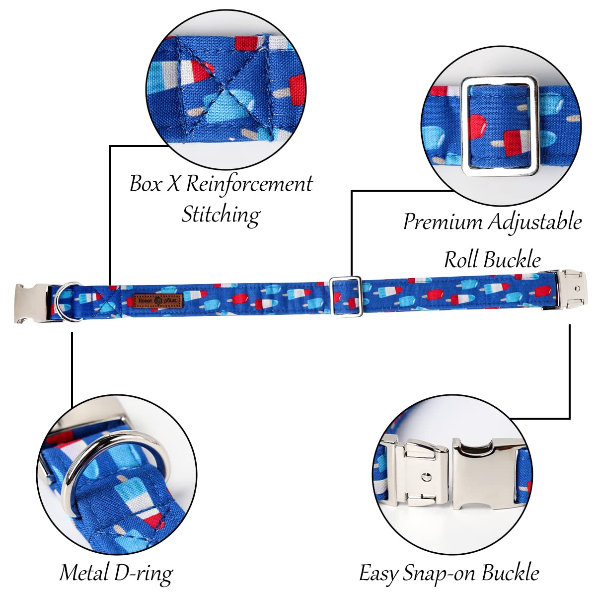 Lionet Paws Patriotic Dog And Cat Collar With Sailor Bow, 4Th Of July, Soft And Comfortable Adjustable Summer Popsicle Collar Fo