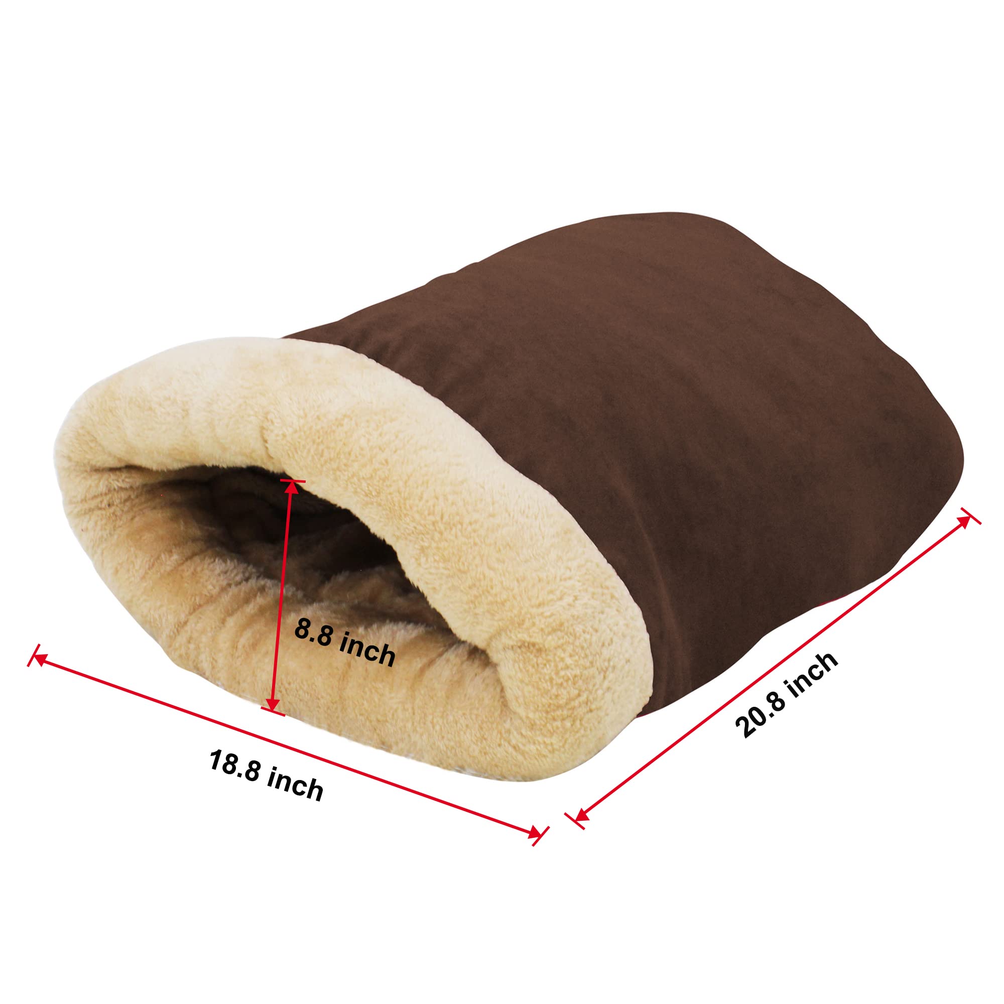 Goopaws 4 In 1 Self Warming Burrow Cat Bed, Pet Hideway Sleeping Cuddle Cave (Brown)