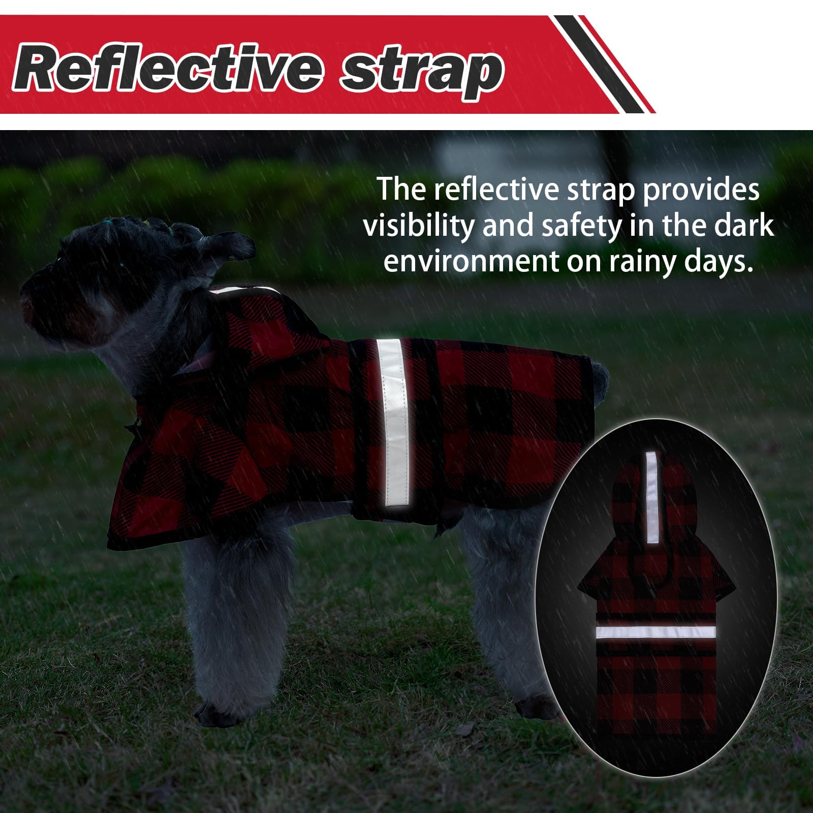Kooltail Dog Raincoat Hooded Slicker Poncho With Leash Hole, Christmas Red Plaid Raincoat For Small Medium Dogs, Waterproof Dog