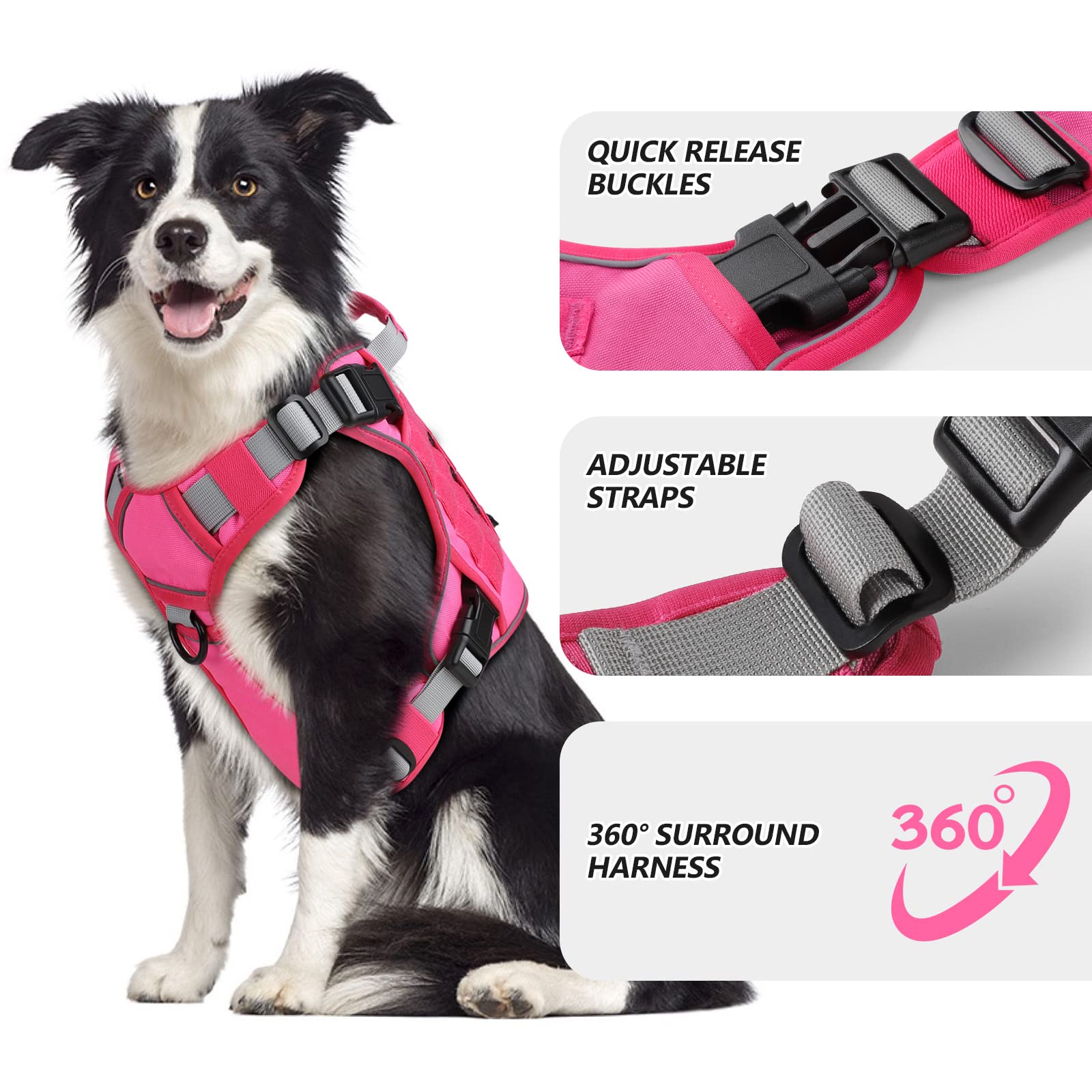 Wingoin Tactical Dog Harness For Extra Large Dogs, Heavy Duty No Pull Dog Harness With Handle, Adjustable Reflective Military K9