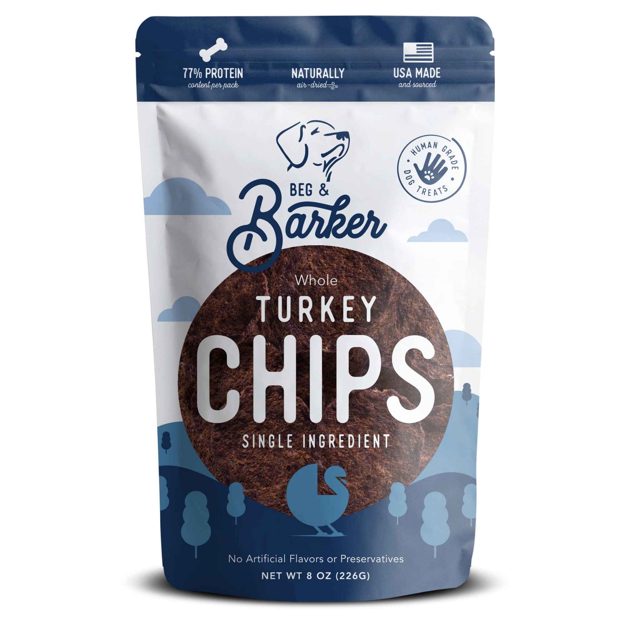 Beg & Barker Turkey Chips for Dogs (8 Ounce, Pack of 1) - Single Ingredient Dog Treats Made for Large & Small Dogs Protein Human