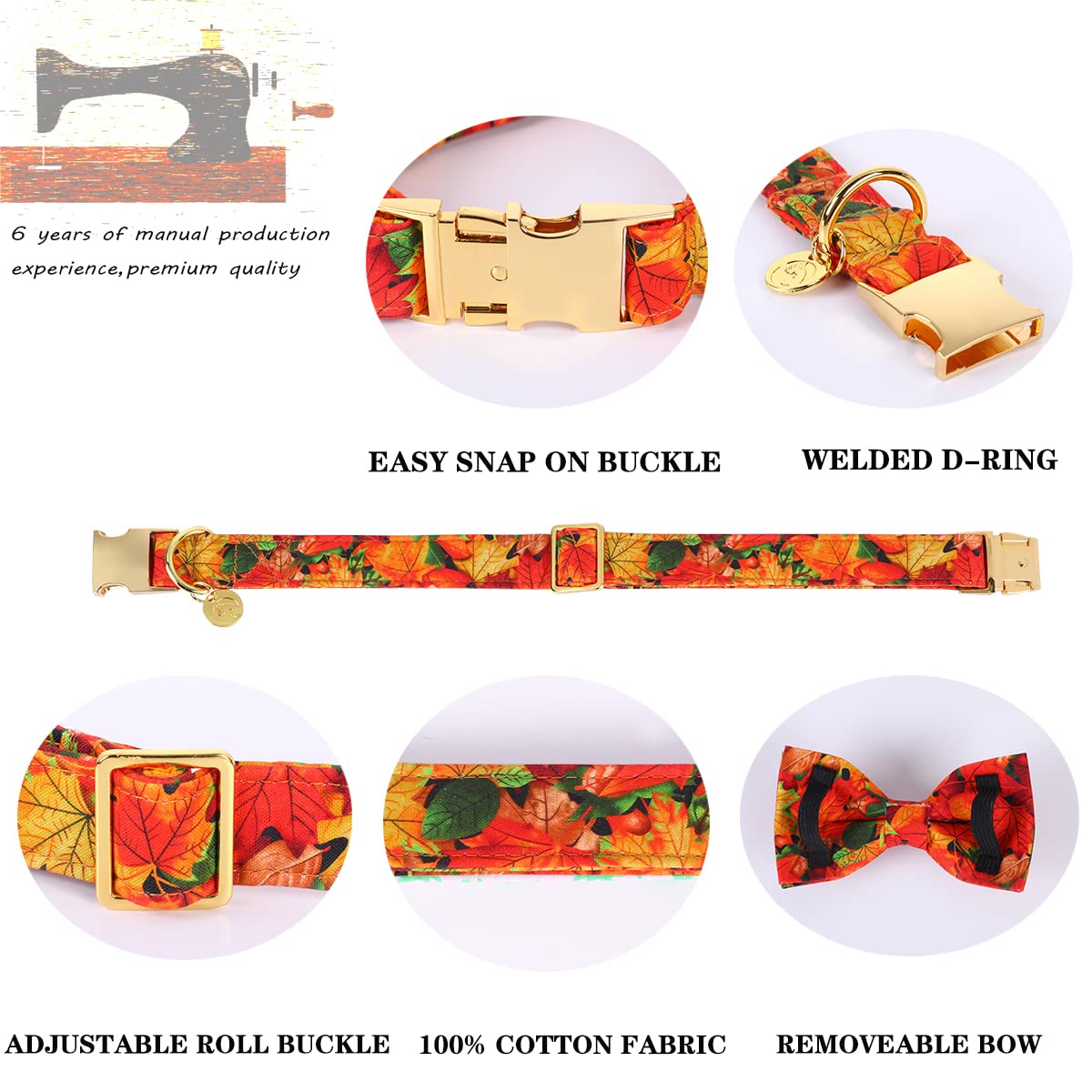 Dogwong Cotton Dog Collar And Bowtie, Detachable Bowtie Dog Collar For Boy Girl Pet Dog