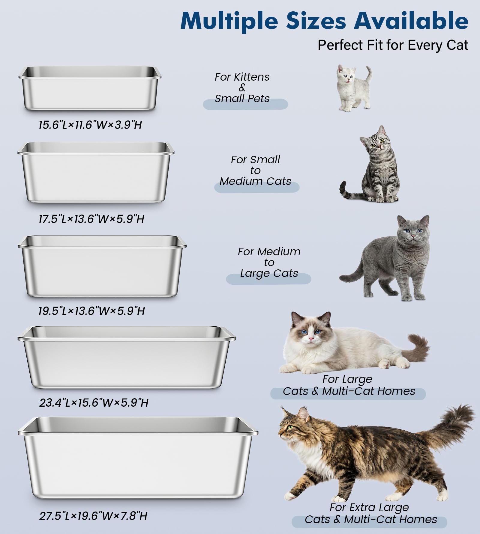 Qiuma Stainless Steel Litter Box, Metal Cat Litter Box with High Sides, Odor-Free, Non-Stick, Easy to Clean, 17.6  13.6  6, Idea