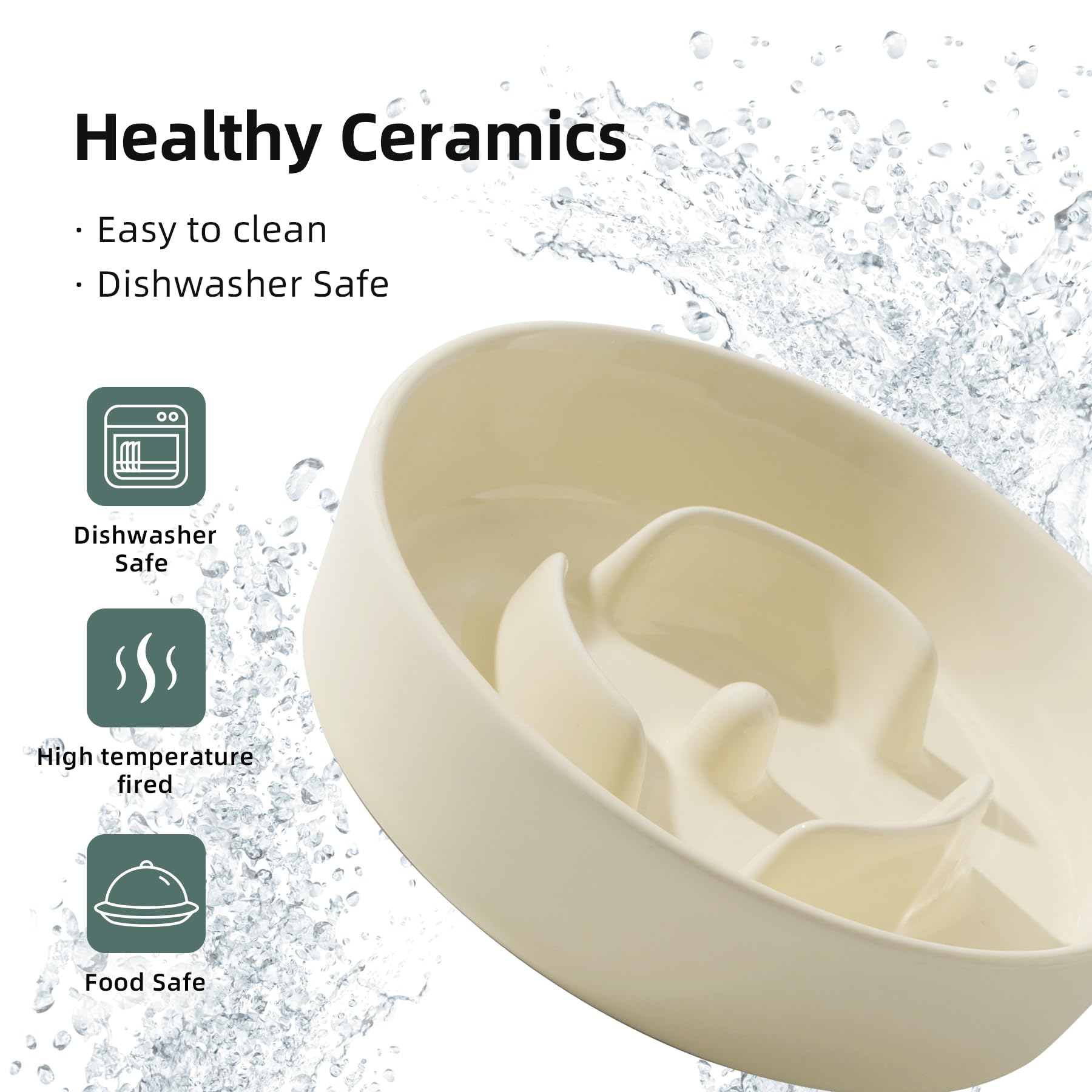 Havniva 6.1Inch Dog Bowl Slow Feeder Ceramic For Small Dog, Pet Slow Feeder, Stop Bloat, Preventing Choking(Single Bowl-Beige)