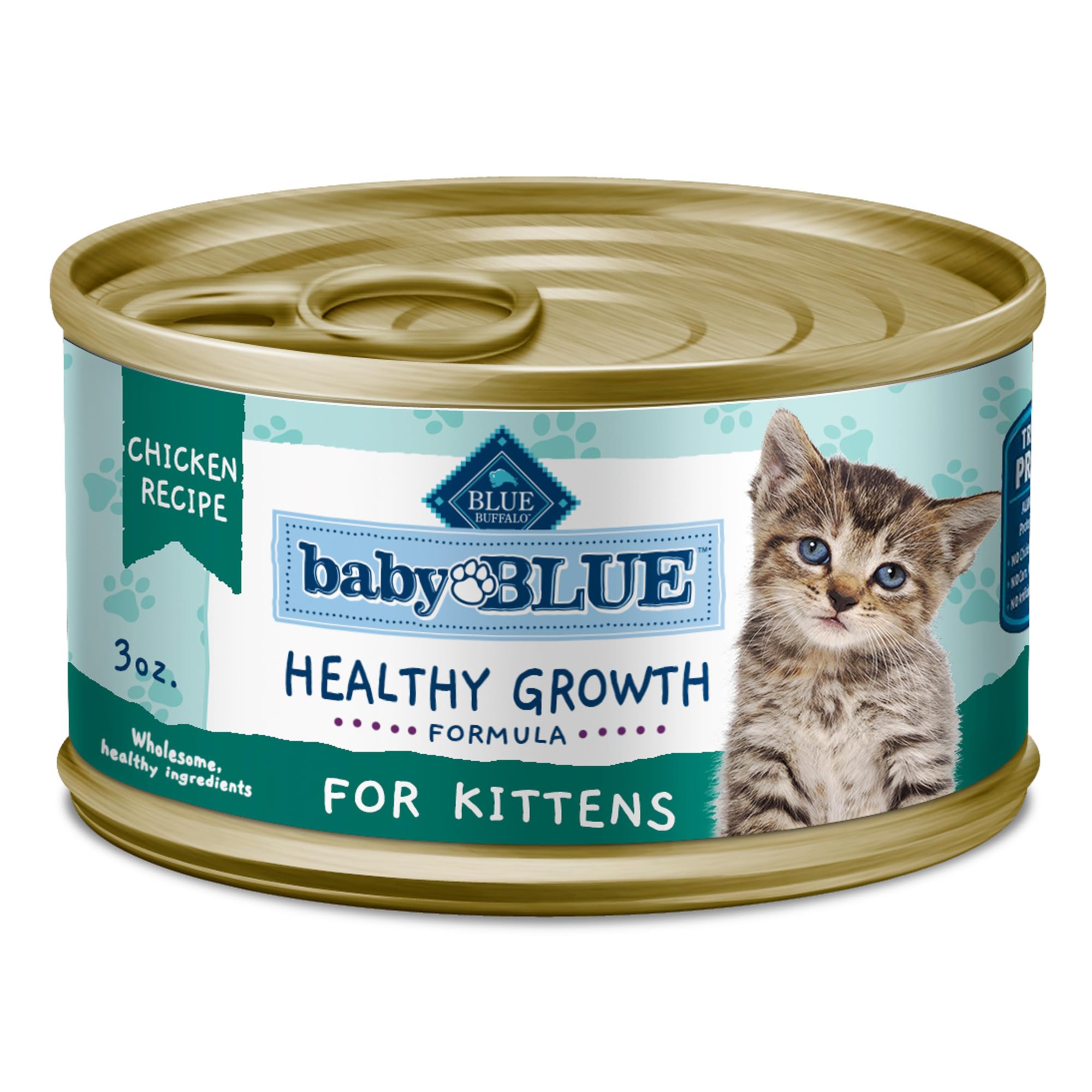 Blue Buffalo Baby Blue Natural Grain-Free Wet Food for Kittens, Healthy Growth Formula with DHA, High-Protein Chicken Pat  , 3 o