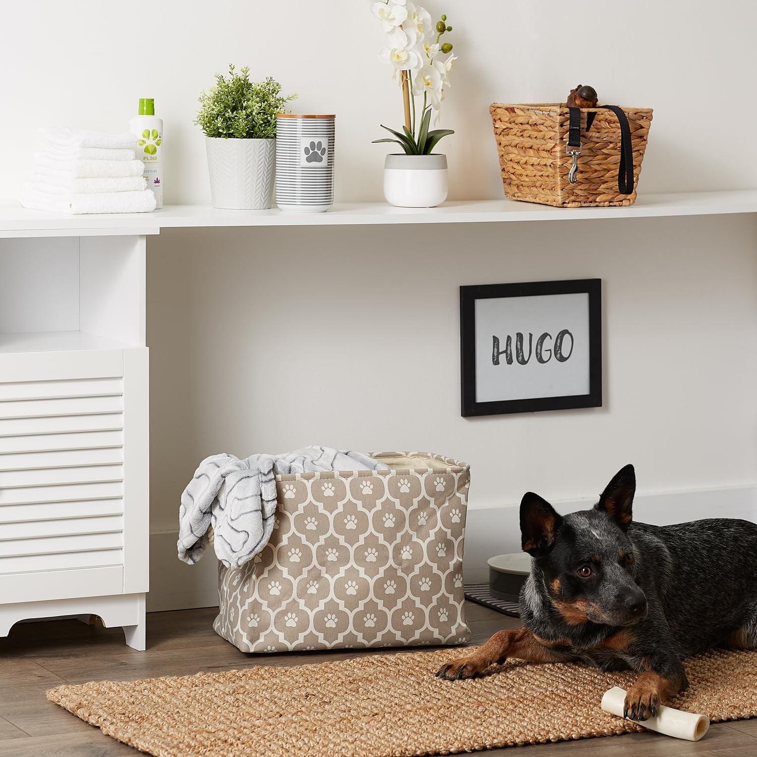 Bone Dry 6192 Pet Storage Collection Lattice Paw Print, Medium Rectangle, Stone