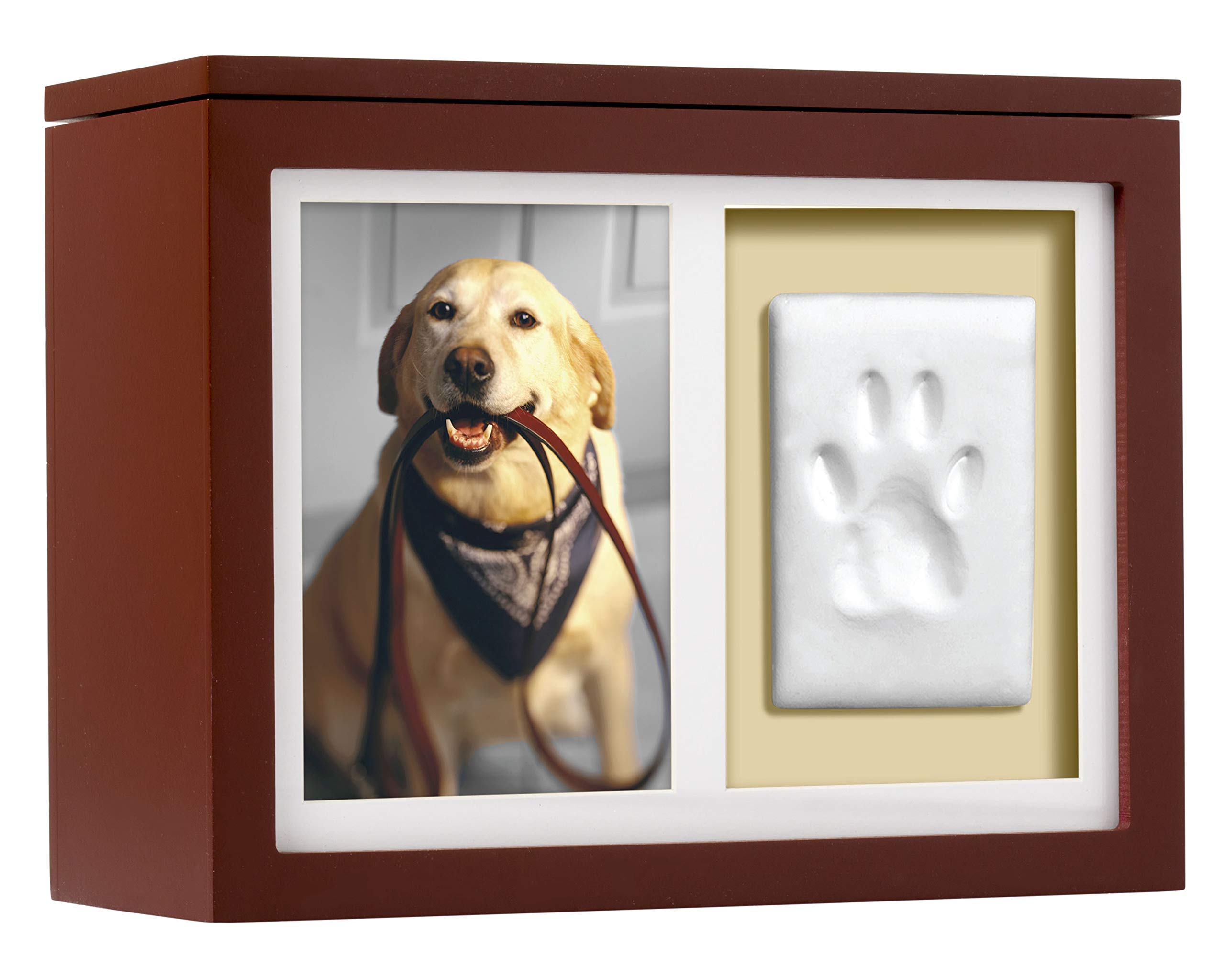 Pearhead Pet Photo Memory Box And Impression Kit For Dog Or Cat Paw Print, Clay Paw Print Urn, Pet Memorial, Espresso