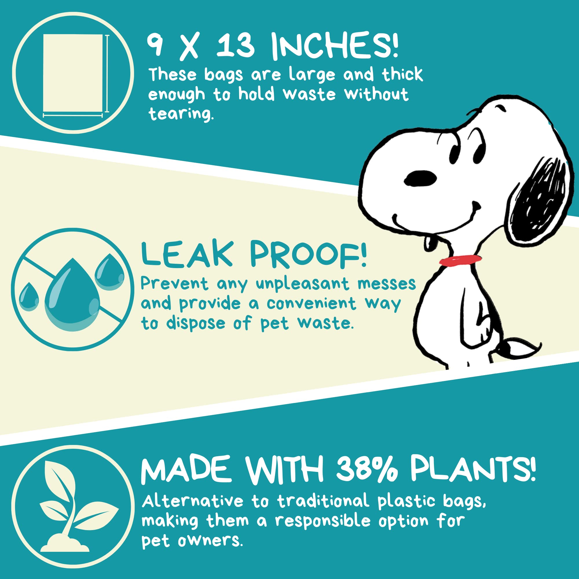 The Original Poop Bags USDA Biobased Pet Waste Bags - Peanuts Characters - Durable, Leak Resistant, 360 Count, BLK/GREEN