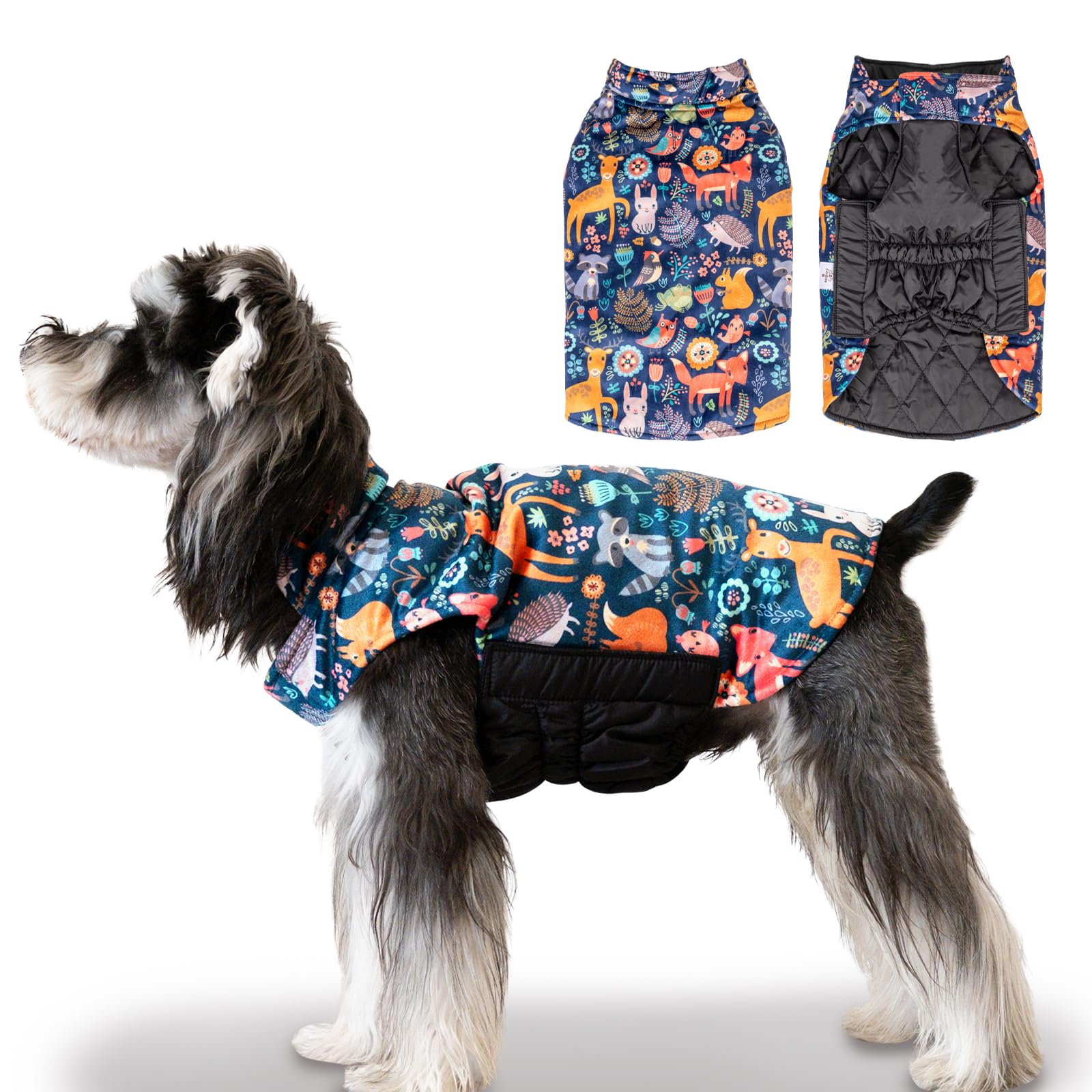 Cutebone Winter Dog Coat - Waterproof Windproof Reversible Jacket With Leash Hole - Thick Adjustable Soft Coats For Small To Lar