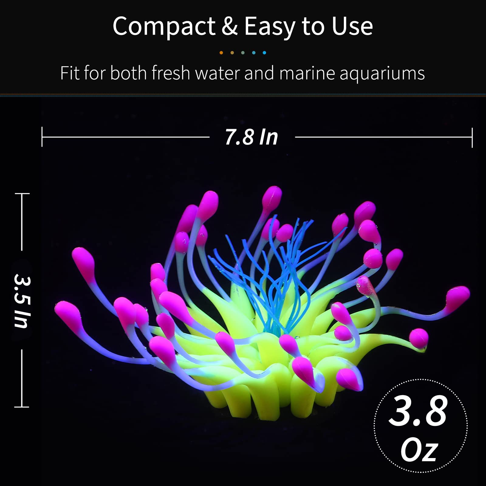 Uniclife Glowing Effect Gooseneck Coral Artificial Decoration Silicone Ornament For Fish Tank Aquarium, Yellow