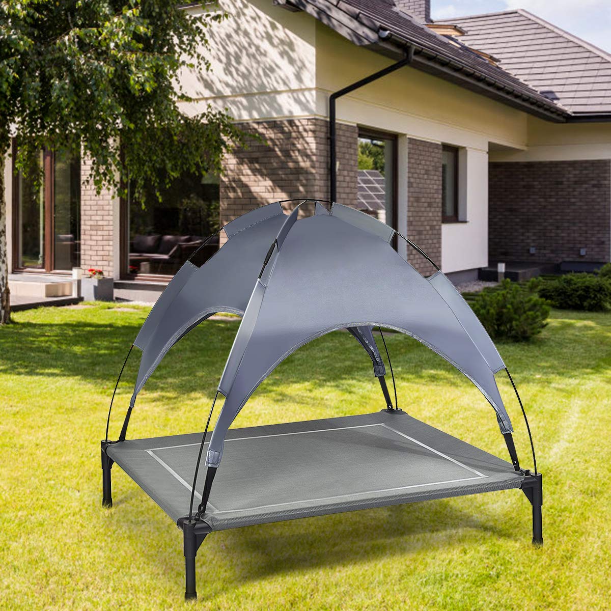 Giantex Elevated Dog Bed With Removable Canopy, Portable Raised Pet Cot Cooling Dog Bed For Camping Beach Lawn, Keep Dogs Cats C