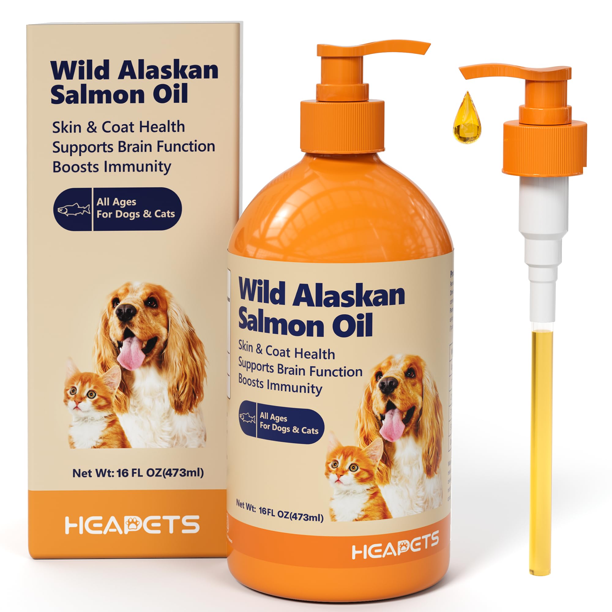 Wild Alaskan Salmon Oil for Dogs & Cats (16oz), Fish Oil Omega 3 Supplements with EPA & DHA for Skin & Coat, Immune, Brain, Join
