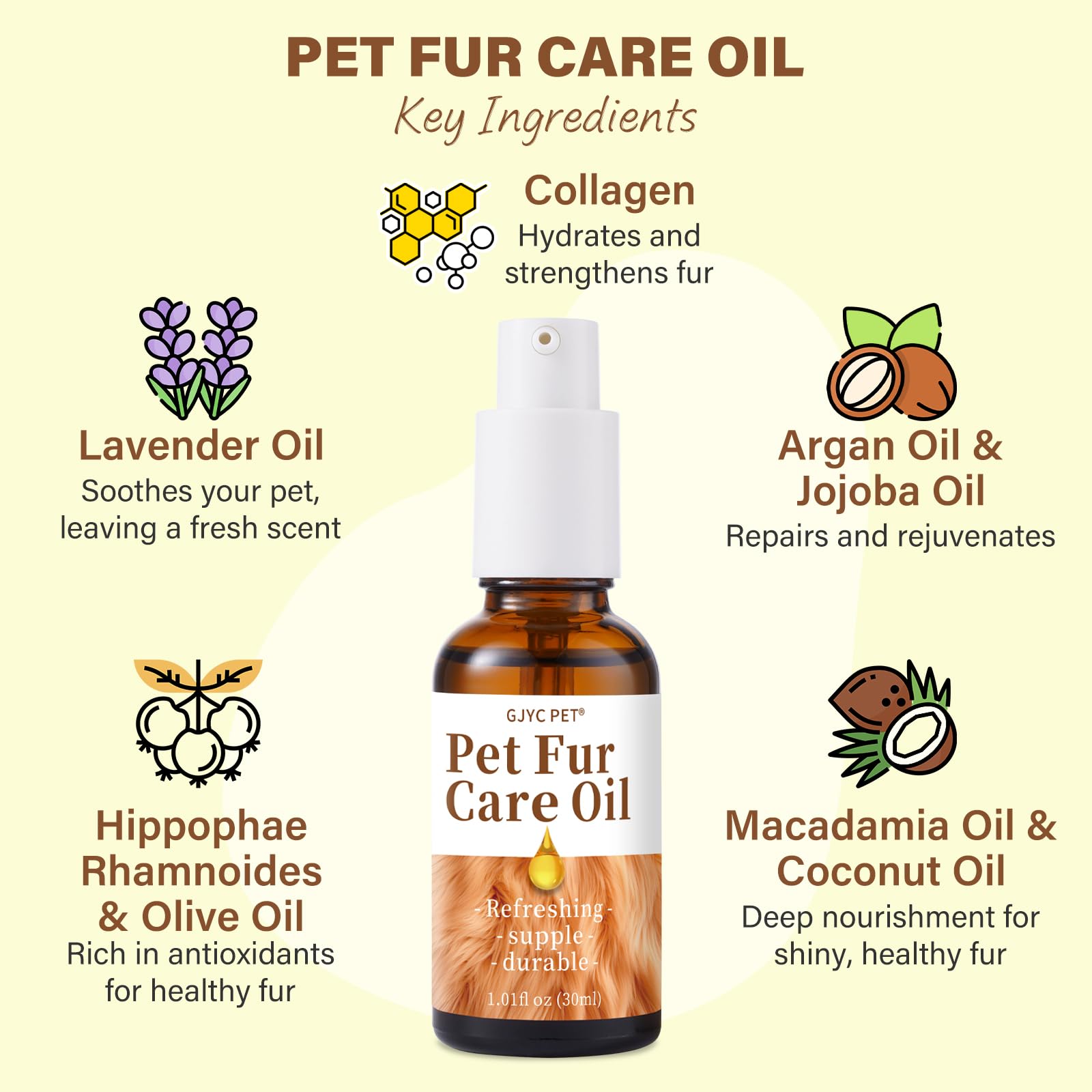 GJYC PET Pet Fur Care Oil - Detangles, Reduces Shedding - Adds Shine with Collagen & Natural Oils - Leave-in Conditioner for Dog
